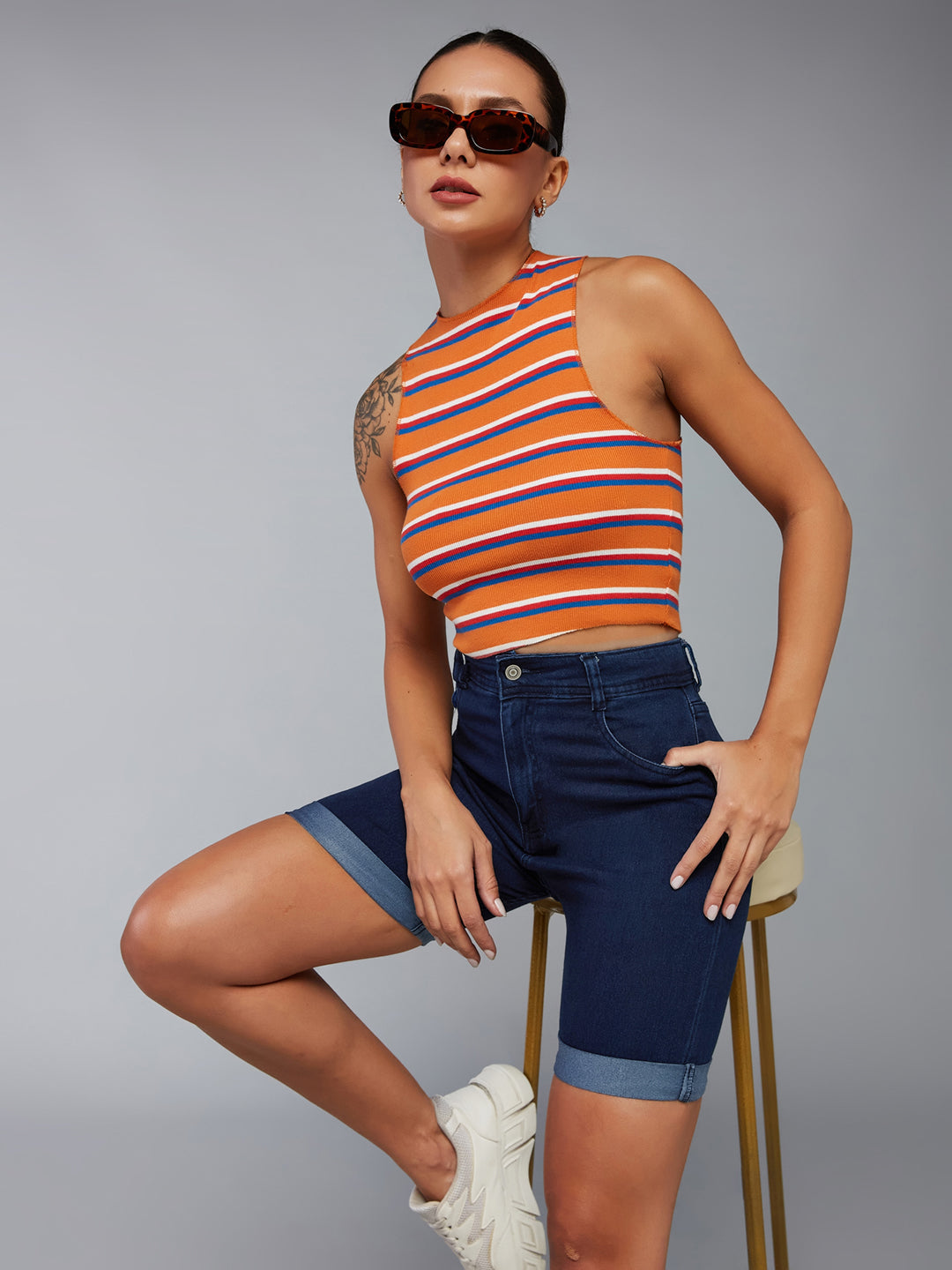 Women's Navy Blue Skinny High-Rise Stretchable Denim Shorts