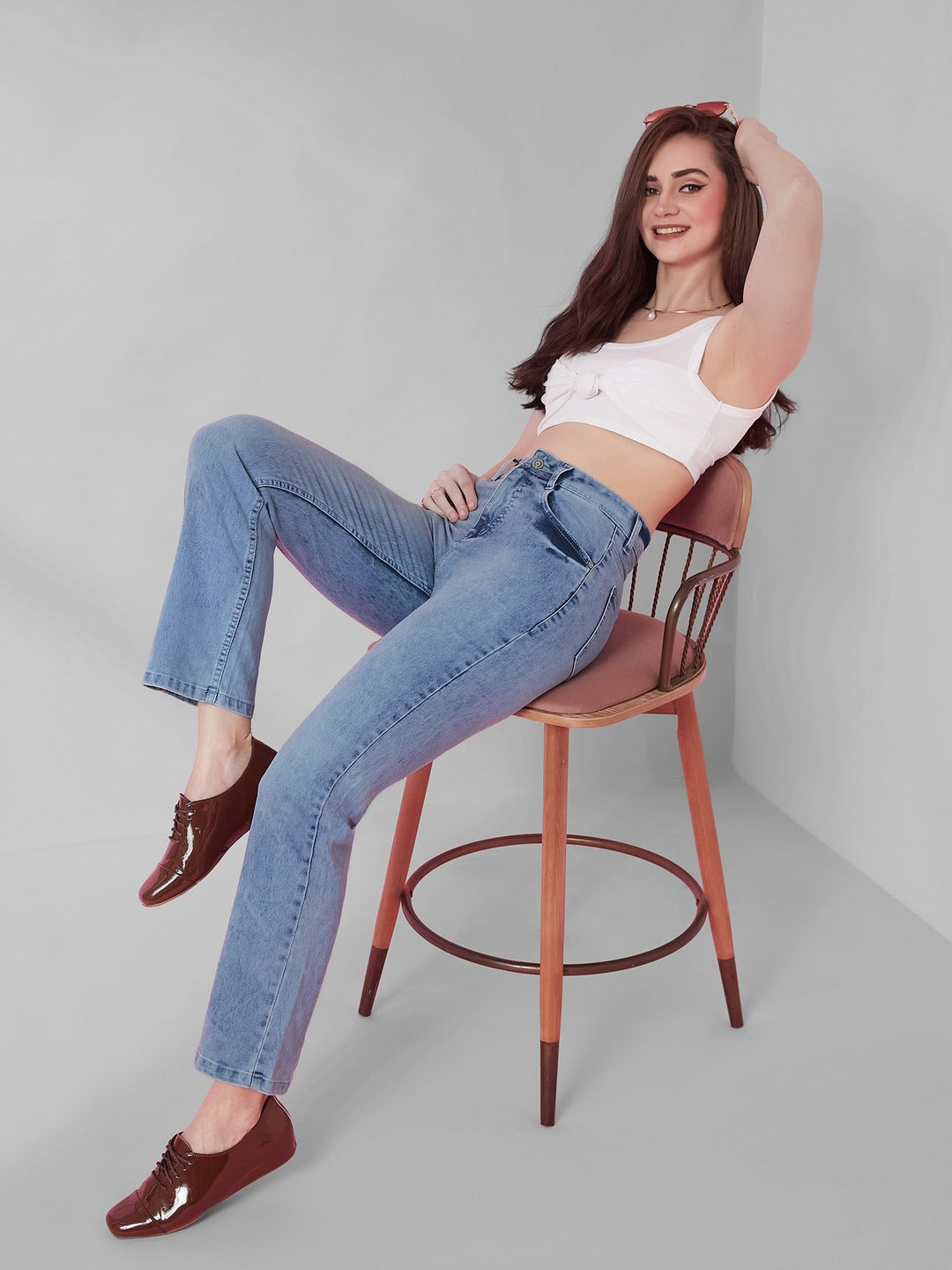 Light Blue Wide-Leg Fit high-rise Stretchable Denim Jeans for Women