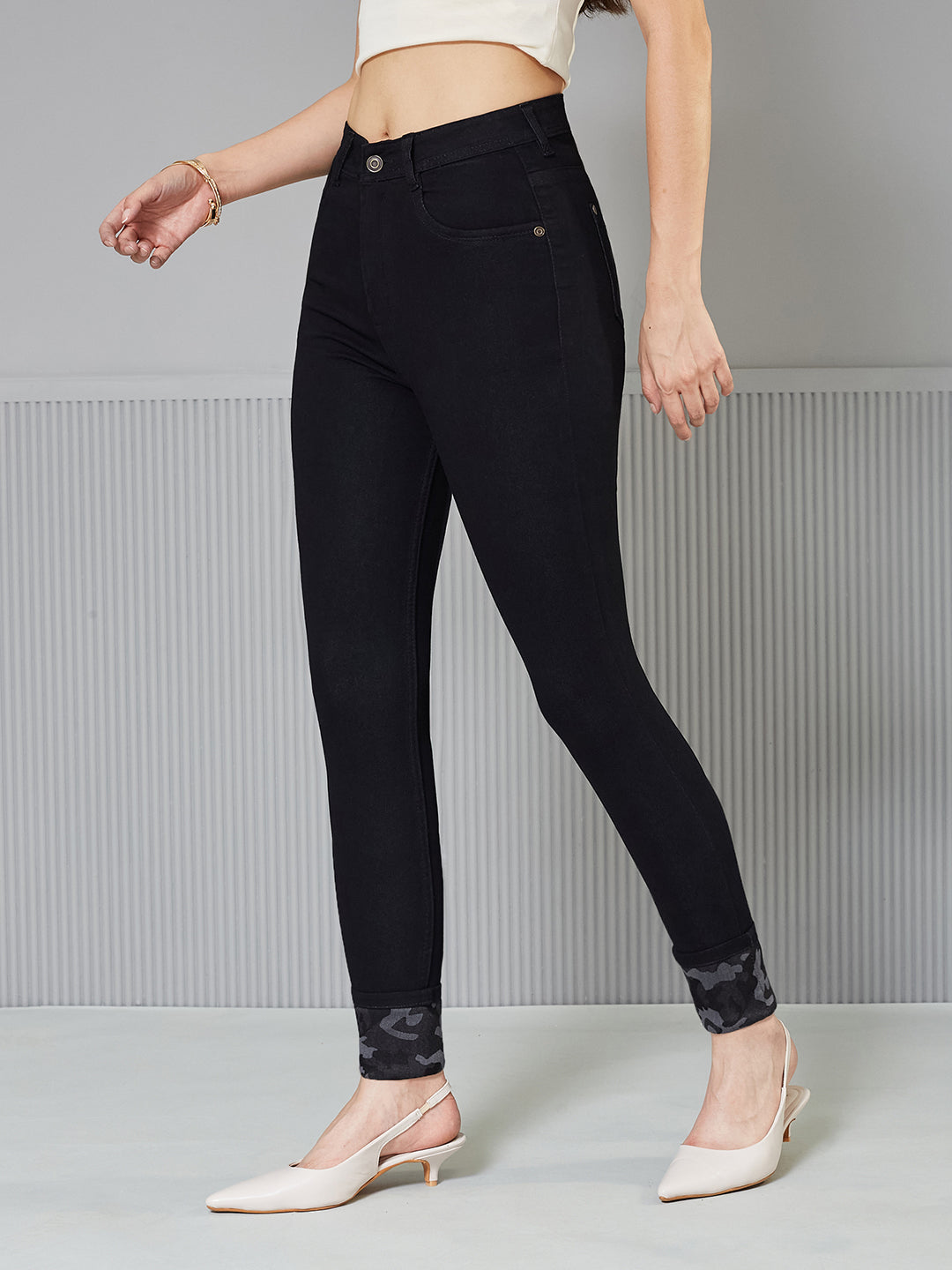 Women's Black High-Rise Slim Fit Regular-Length Stretchable Denim Jeans