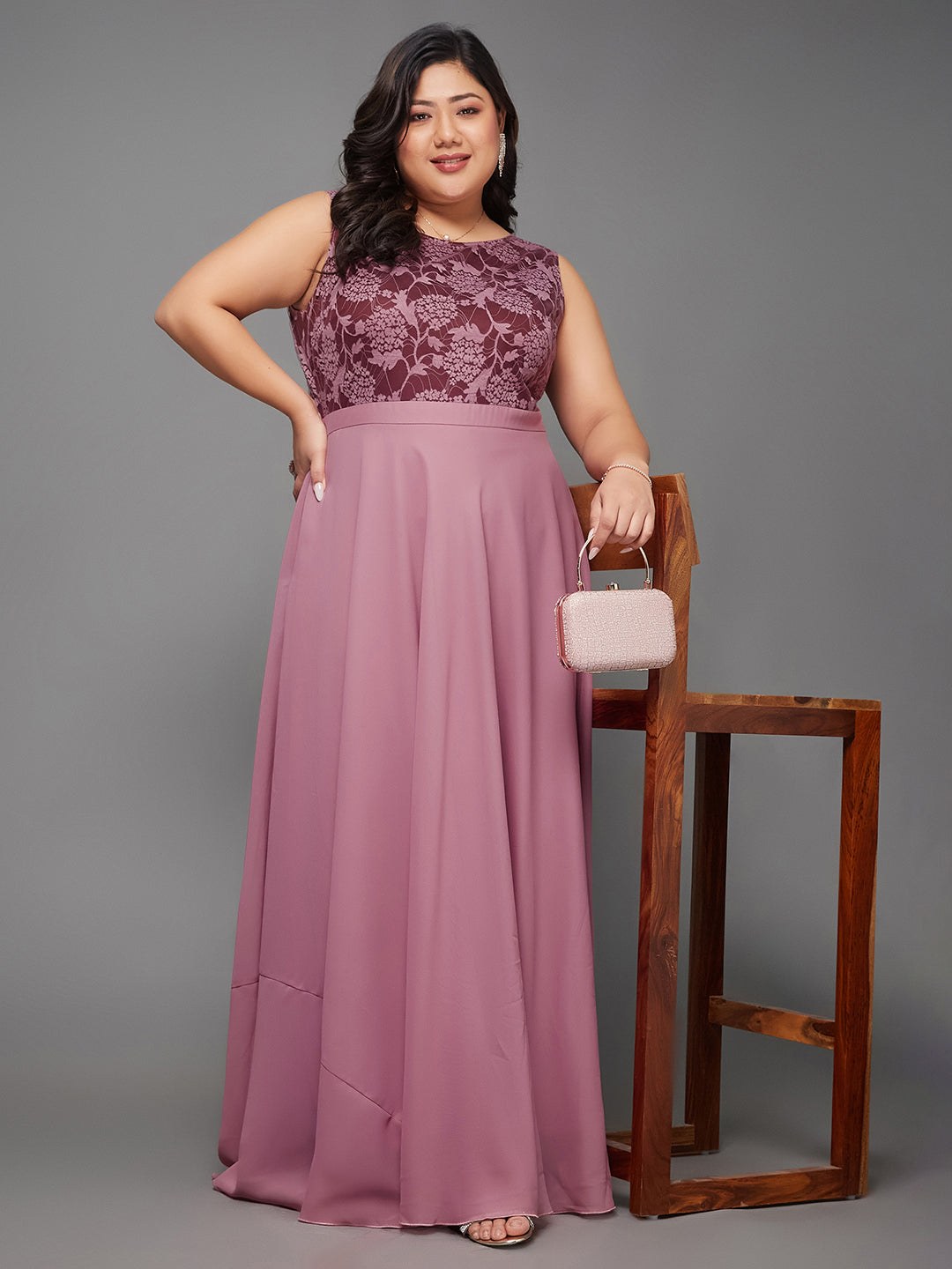 Lavender Sleeveless Fit and Flare Lace Dress for Women