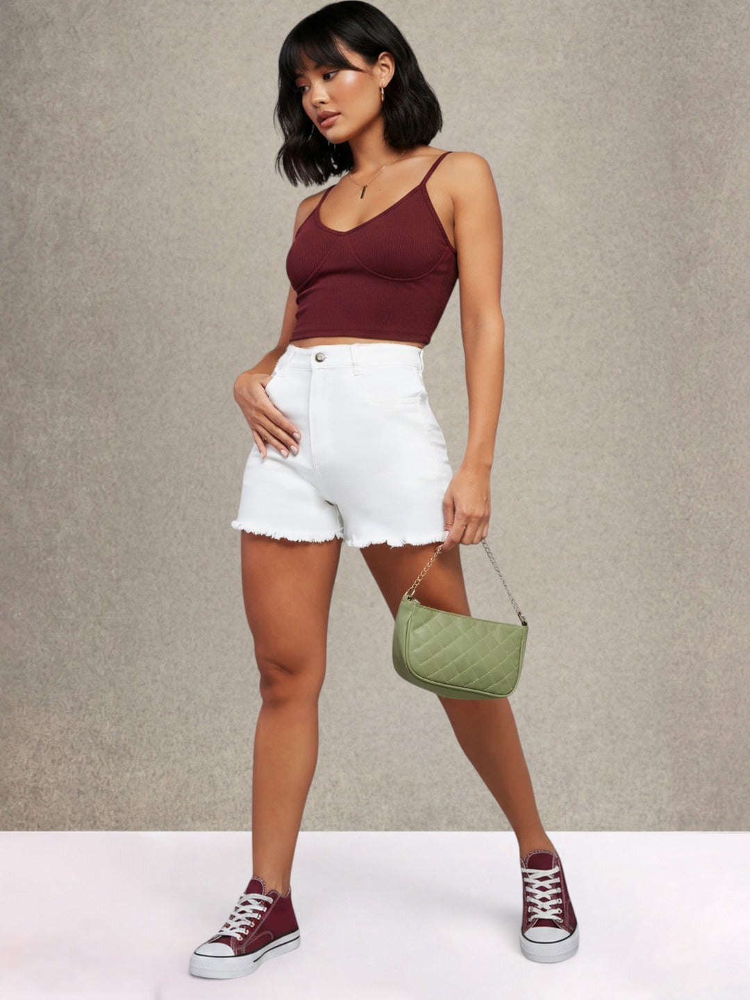 White Regular High Rise Regular Stretchable Denim Shorts for Women