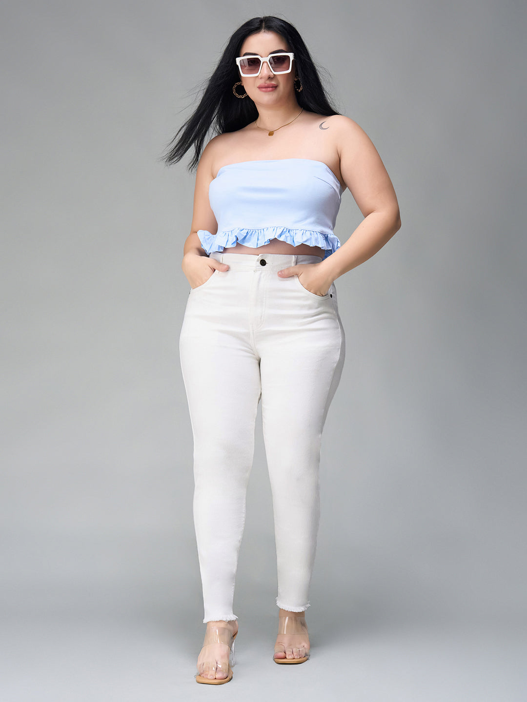 24/7 Comfort White Skinny High-Rise Bleached Cropped Stretchable Denim Jeans