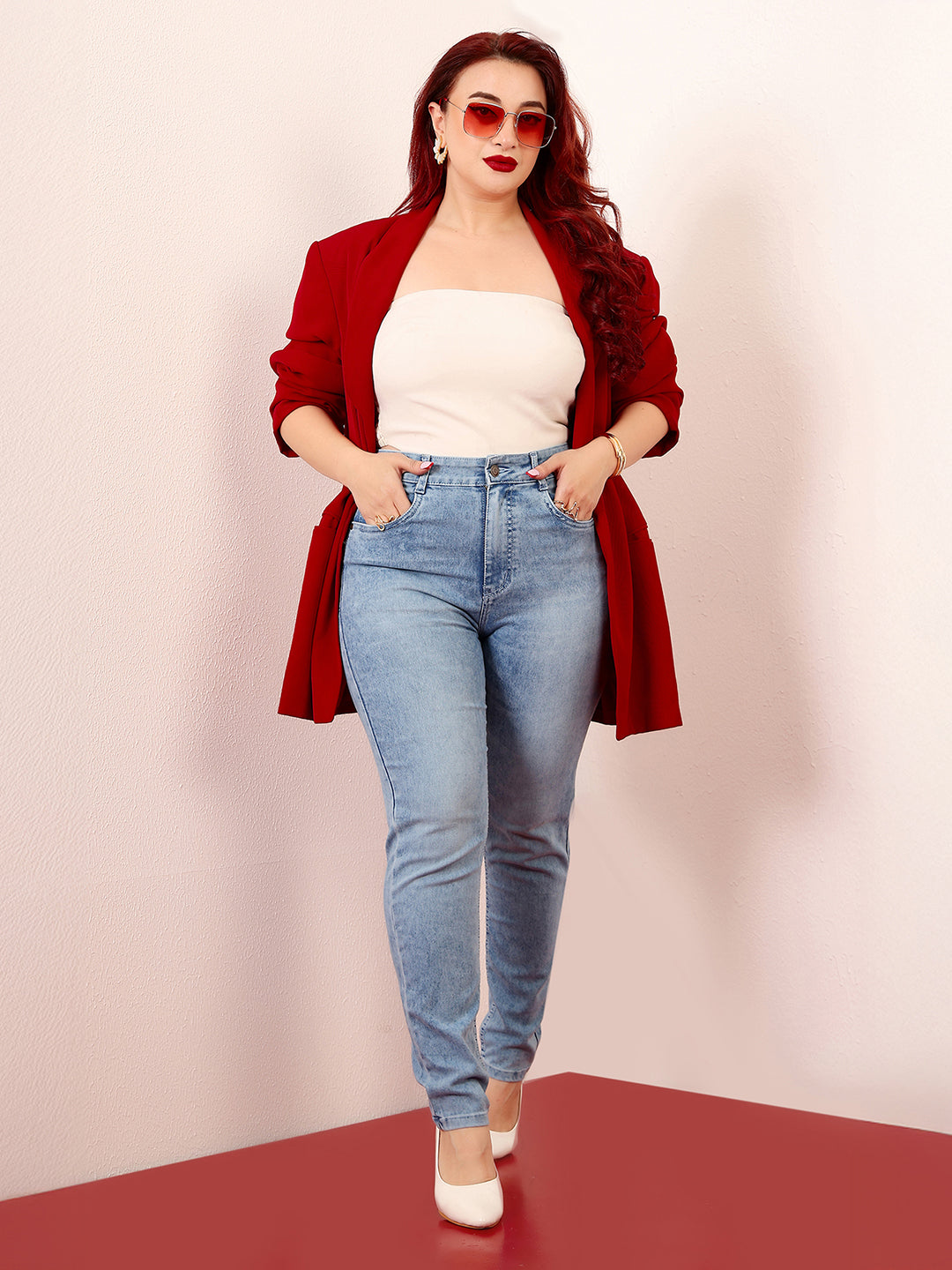 Women's Light Blue Slim Fit High-Rise Length Light Wash Denim Stretchable Jeans