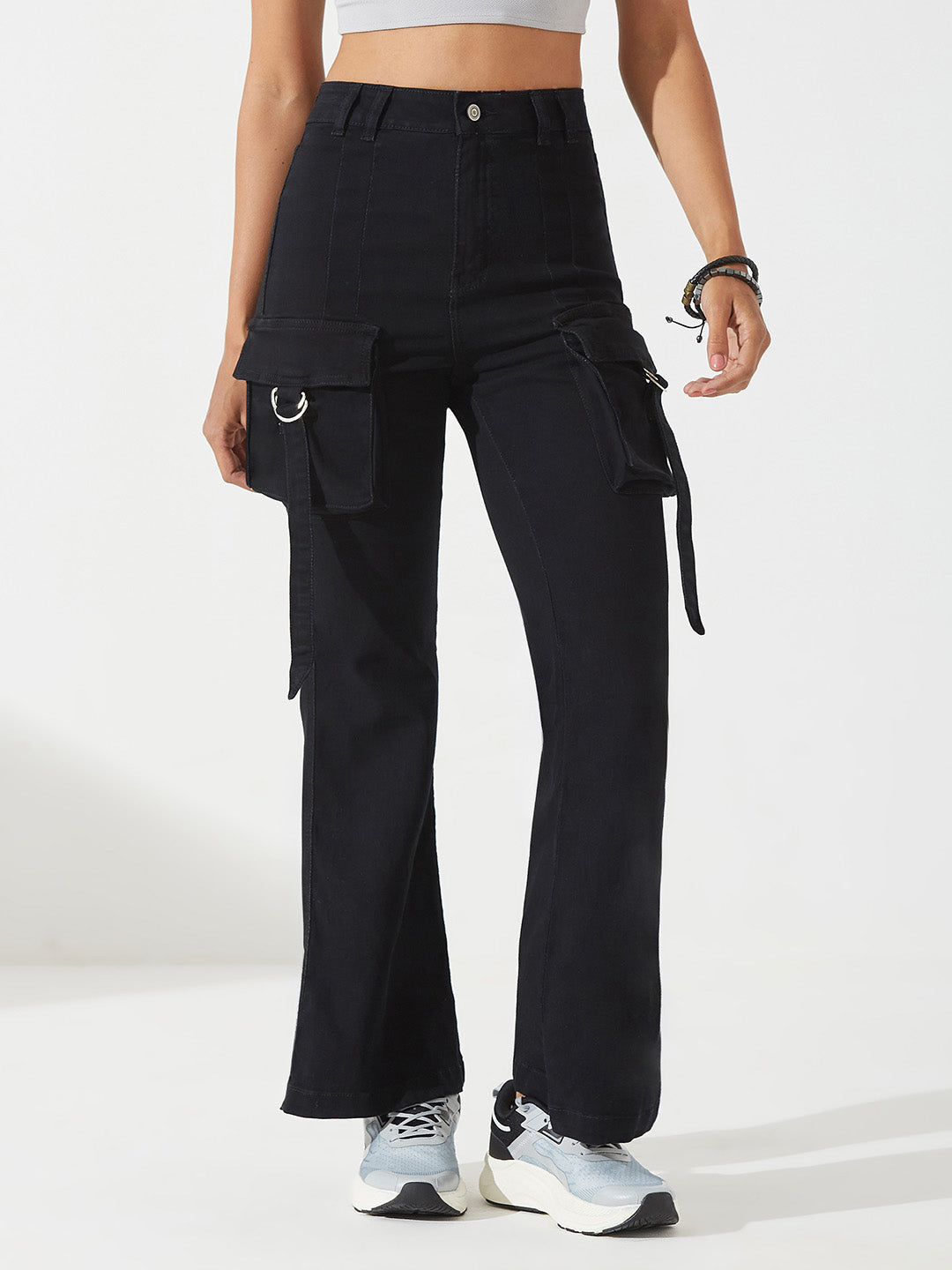 Black Bootcut High-Rise Stretchable Denim Jeans For Women