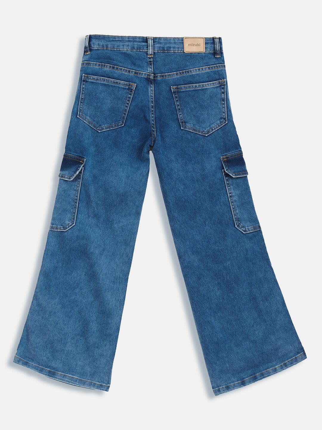 Blue Wide-Leg High-Rise Clean-Look Regular-Length Stretchable Denim Jeans for Girls/Teenagers