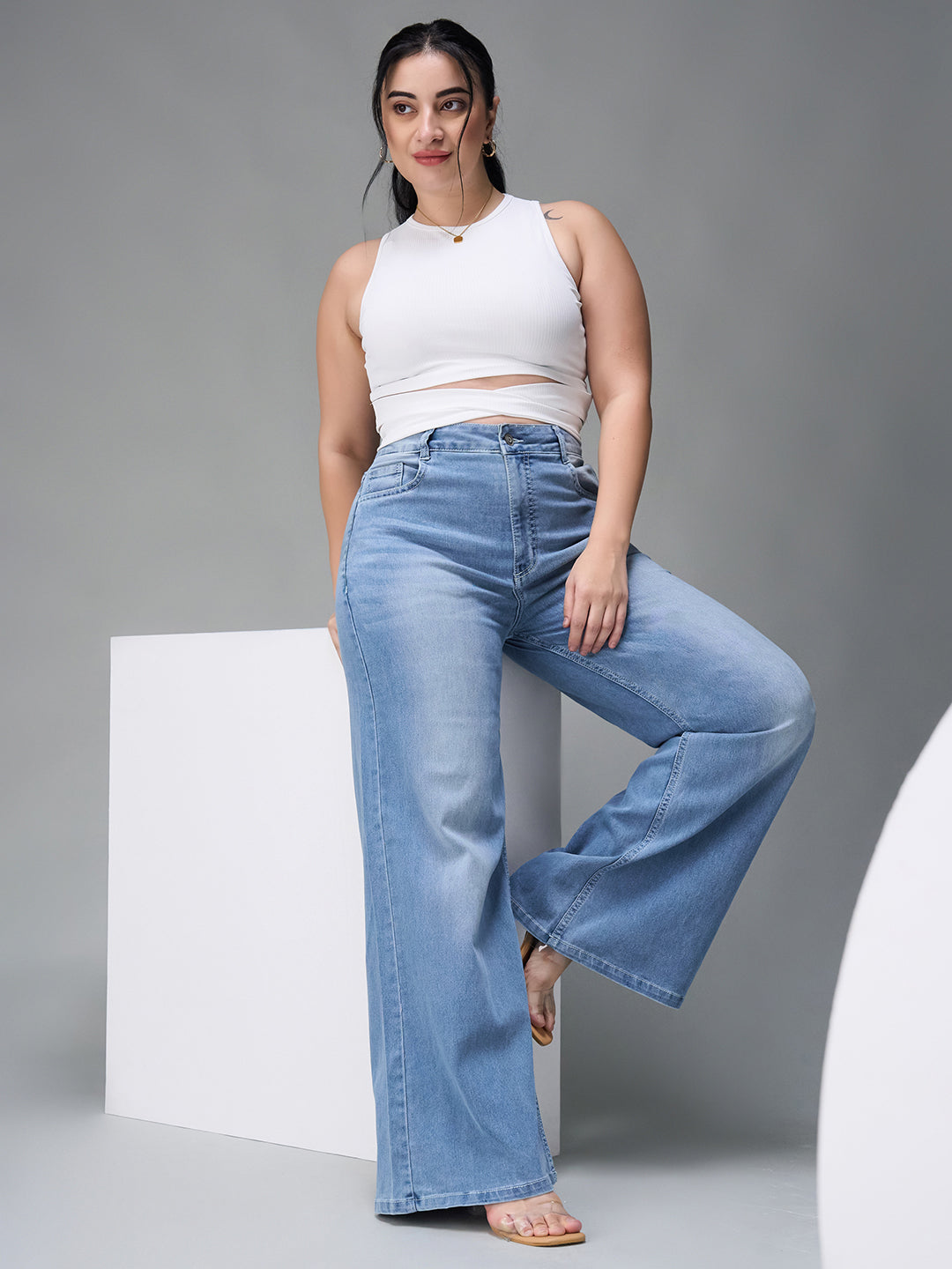 CHASEshape™ Light-Blue Wide-Leg High-Rise Stretchable Denim Jeans