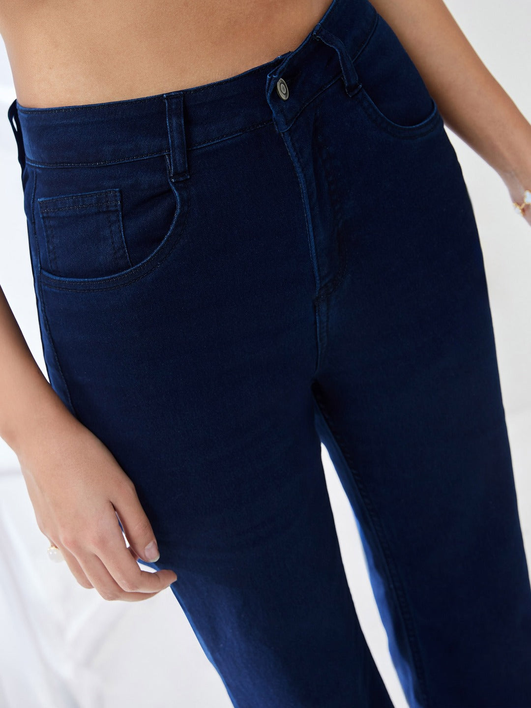 CHASEshape™ Navy Blue Bootcut High Rise Clean Look Regular Length Stretchable Jeans for Women