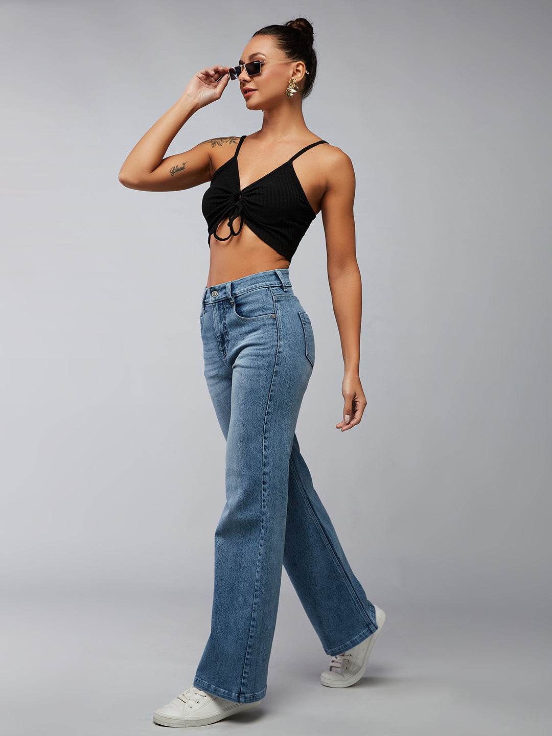 CHASEshape™ Women's Light Blue Wide-Leg High-Rise Clean-Look Regular-Length Stretchable Denim Jeans