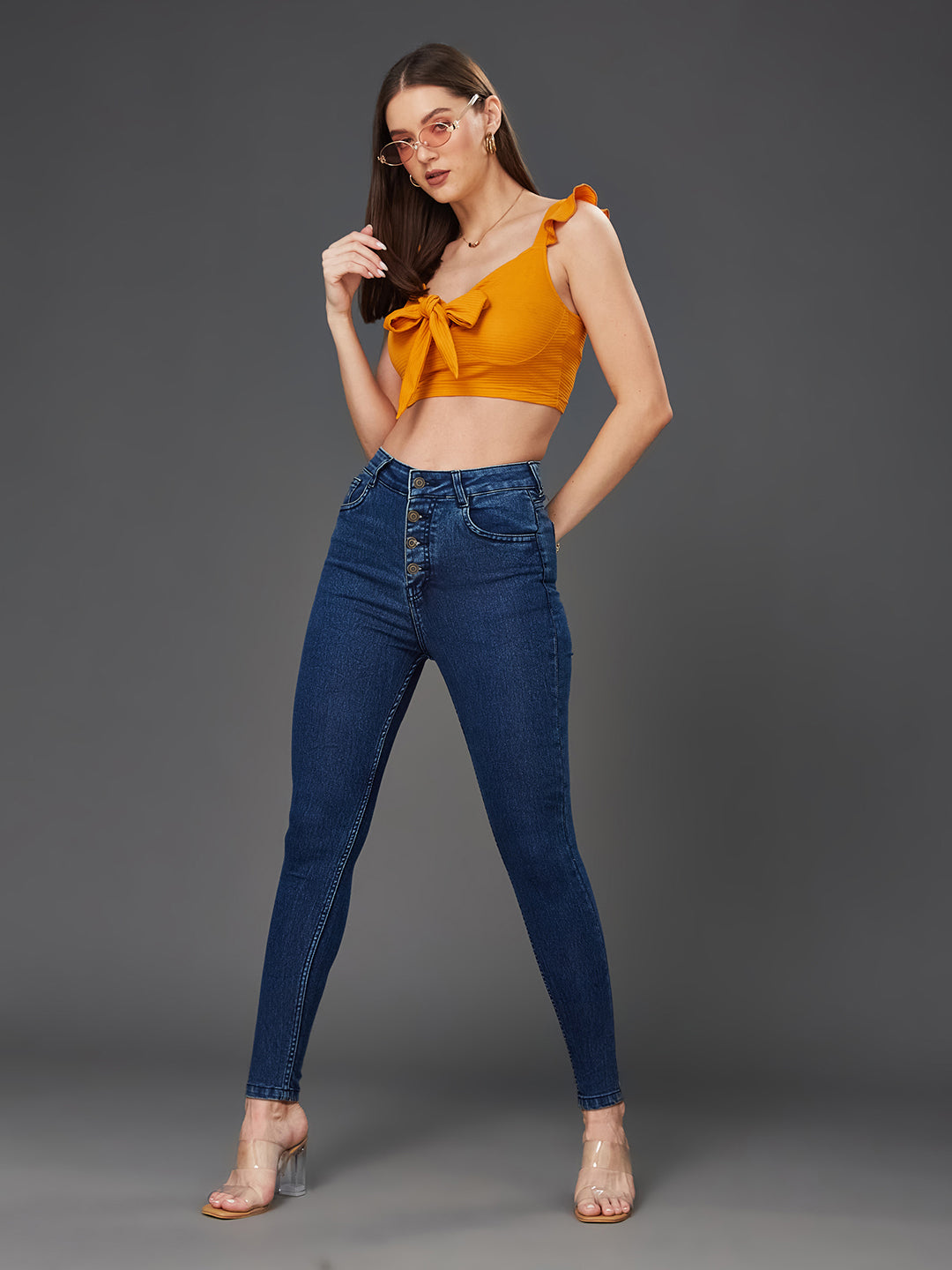 24/7 Comfort Blue Skinny-Fit High-Rise Stretchable Denim Jeans