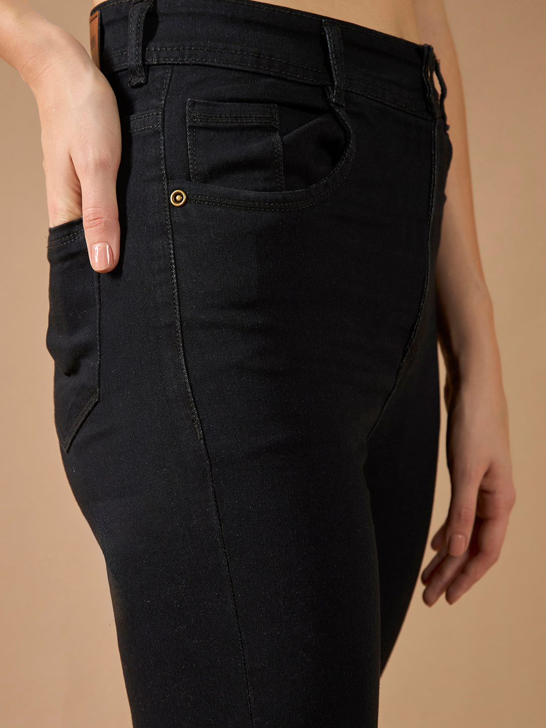 Women's Black Slim-Fit High-Rise Clean-Look Cropped-Length Stretchable Denim Jeans