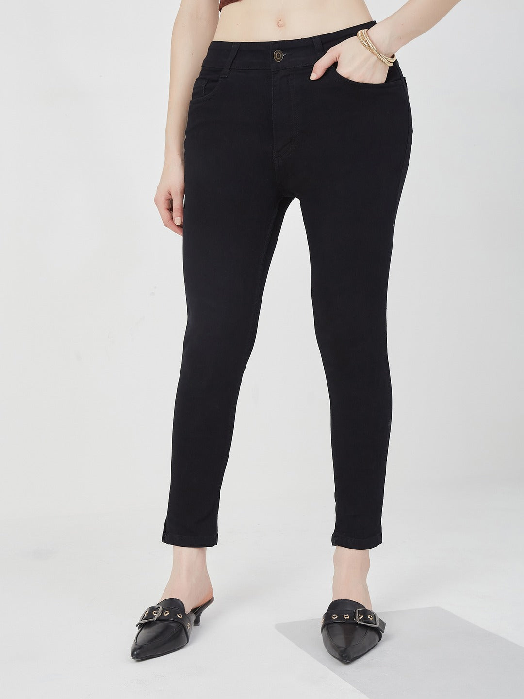 Black Skinny high-rise Cropped Stretchable Denim Jeans for Women