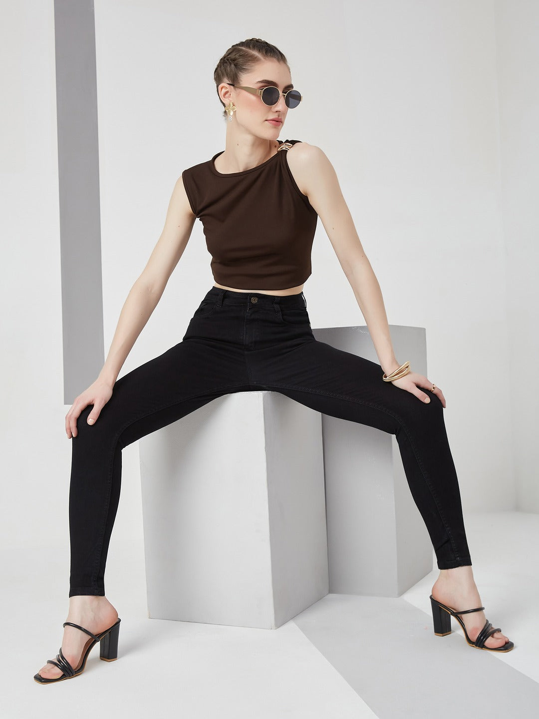 Black Skinny Fit high-rise Stretchable Denim Jeans for Women