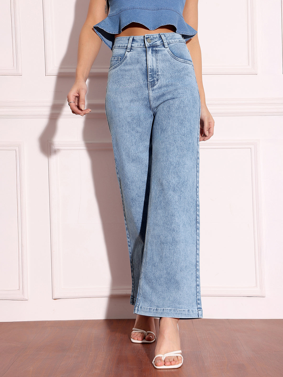 24/7 Comfort Light Blue Wide-Leg High-Rise Stretchable Denim Jeans