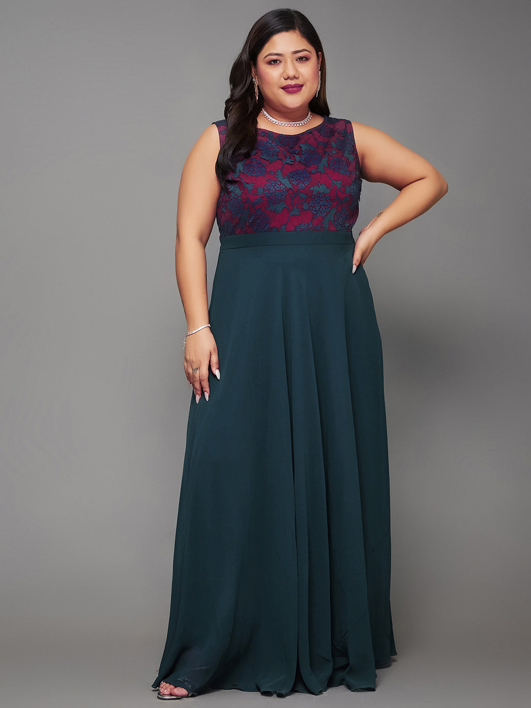 Teal Sleeveless Fit and Flare Lace Dress for Women