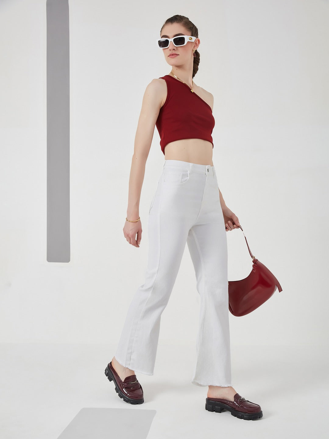 White Bootcut high-rise Stretchable Denim Jeans for Women