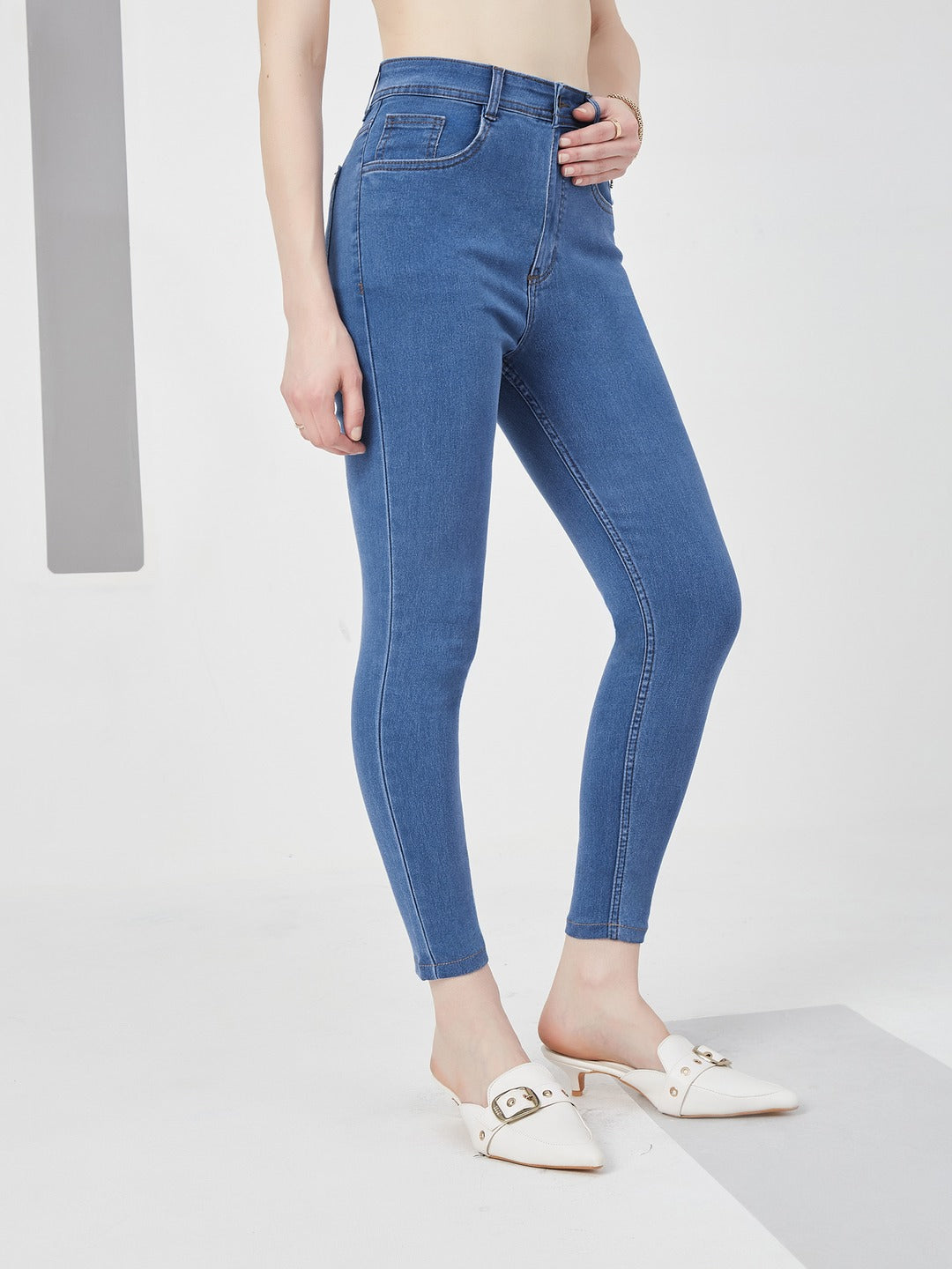 Blue Skinny High-Rise Cropped Denim Jeans for Women