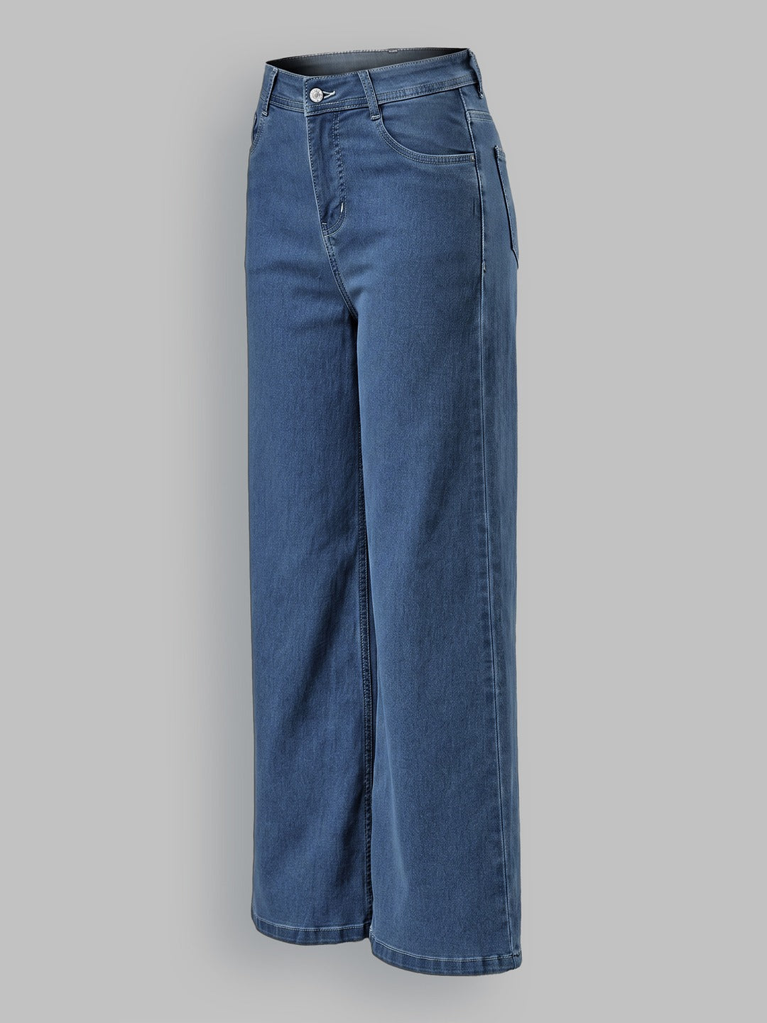 Blue Wide-Leg High-Rise Stretchable Denim Jeans for Women