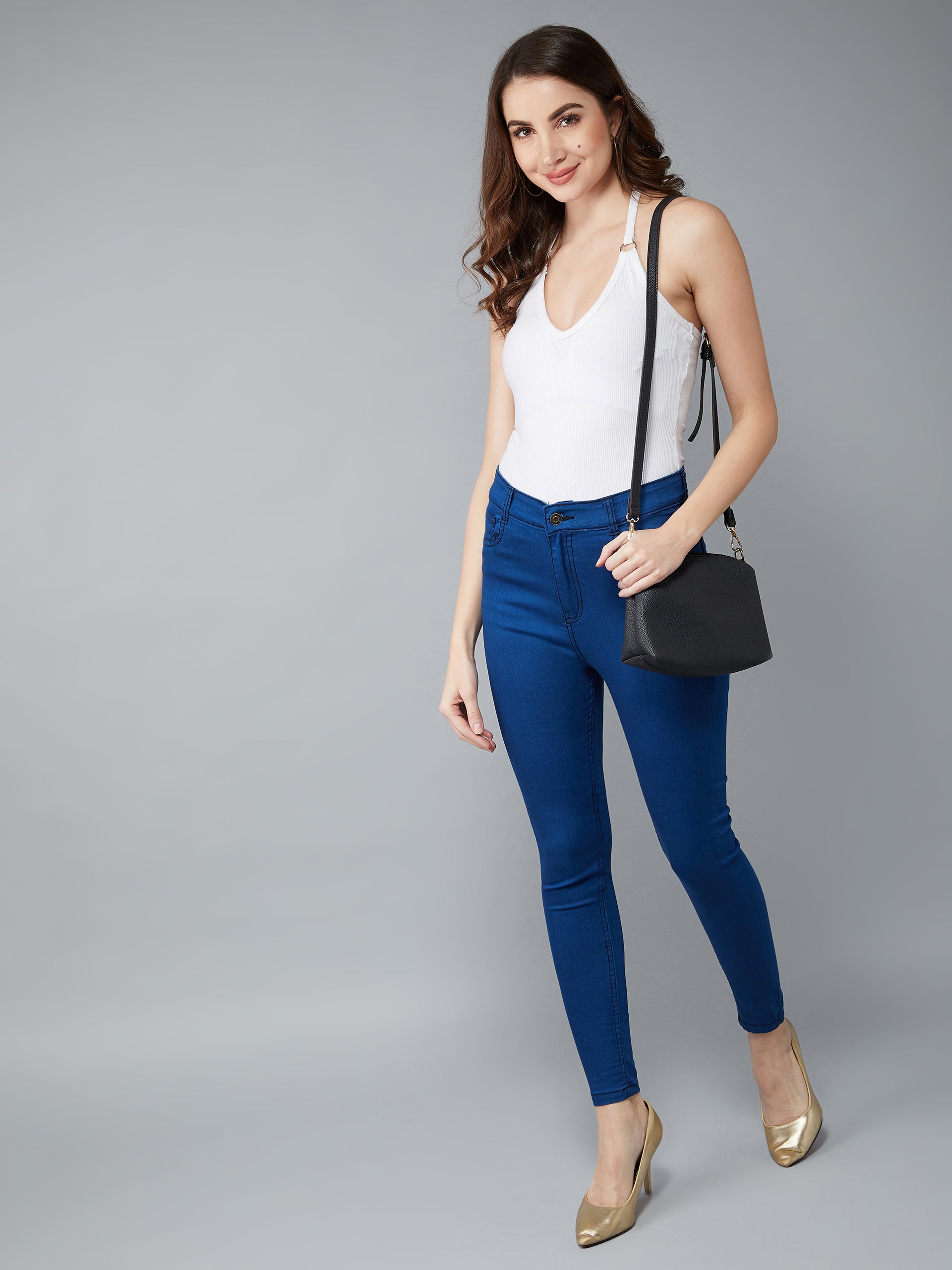 Women's Carbon-Blue Skinny-Fit High-Rise Zip Fly Closure Denim Jeans