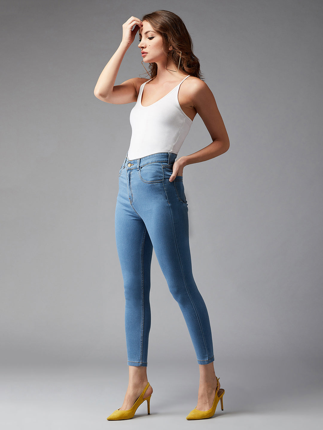 CHASEstretch™ Women's Blue Solid Skinny High-Rise Cropped Fringe Detailing Solid Stretchable Denim Jeans