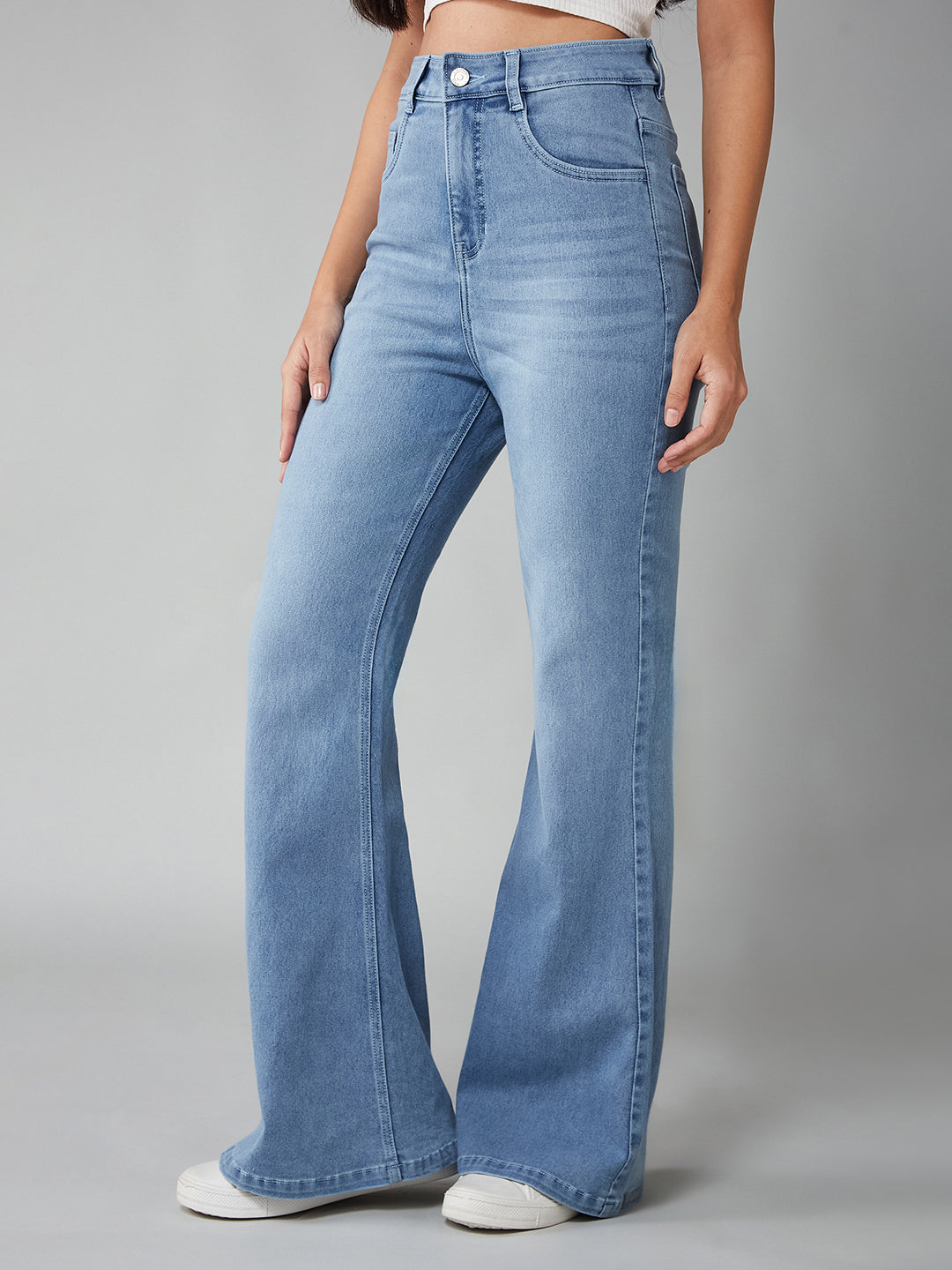 Tummy Smoothening Light-Shaping Bootcut High-Rise Light-Blue Denim Jeans