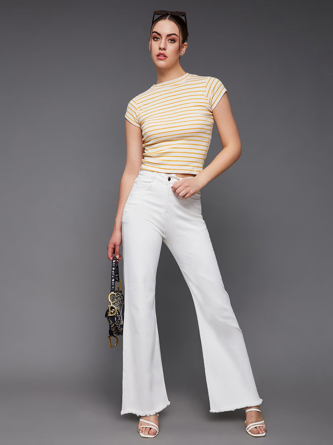24/7 Comfort White Bell-Bottom Bootcut High-Rise Stretchable Denim Jeans
