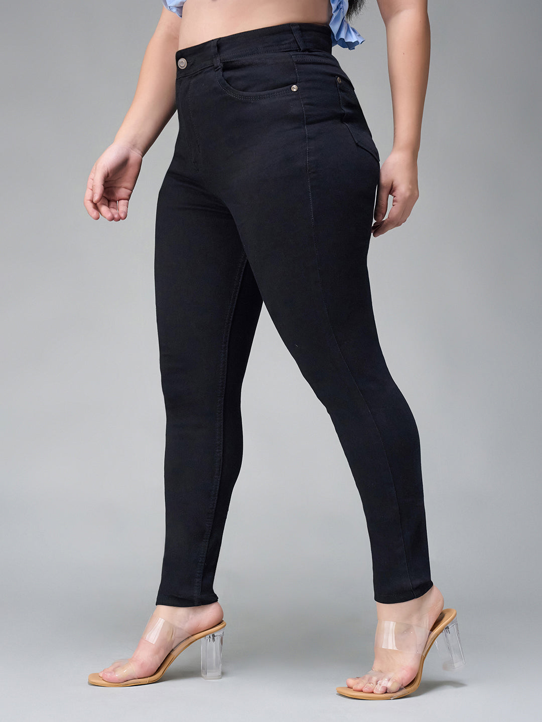 24/7 Comfort Black Slim-Fit High-Rise Acid Wash Stretchable Denim Jeans
