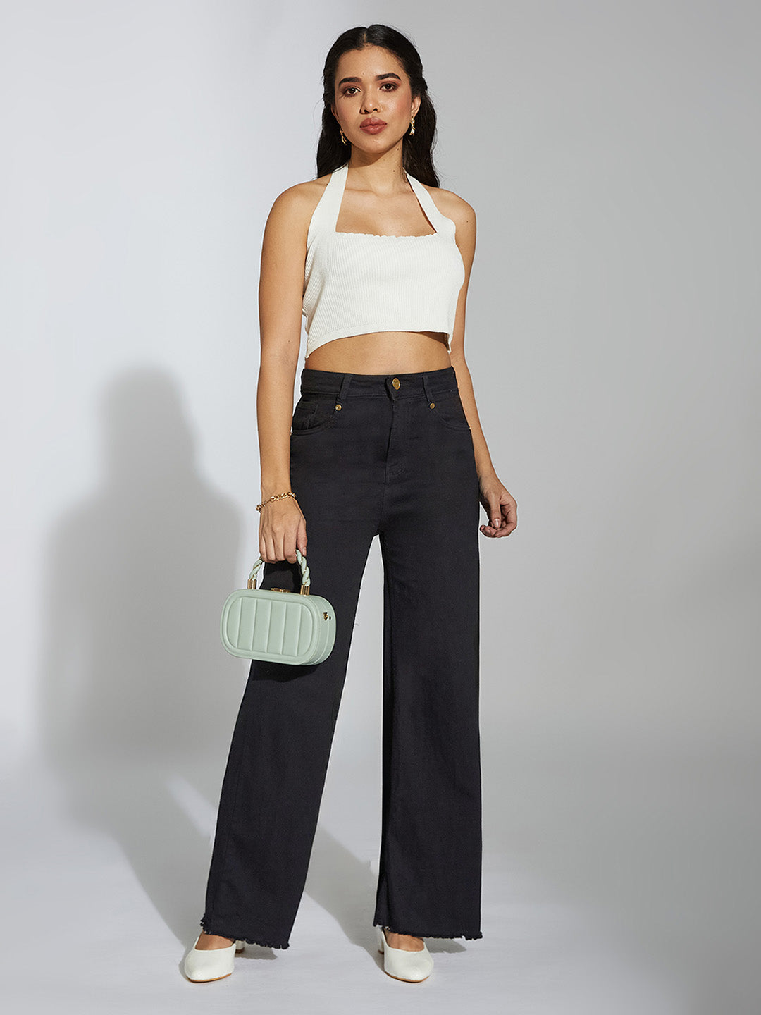 24/7 Comfort Black High-Rise Stretchable Wide-Leg Denim Jeans