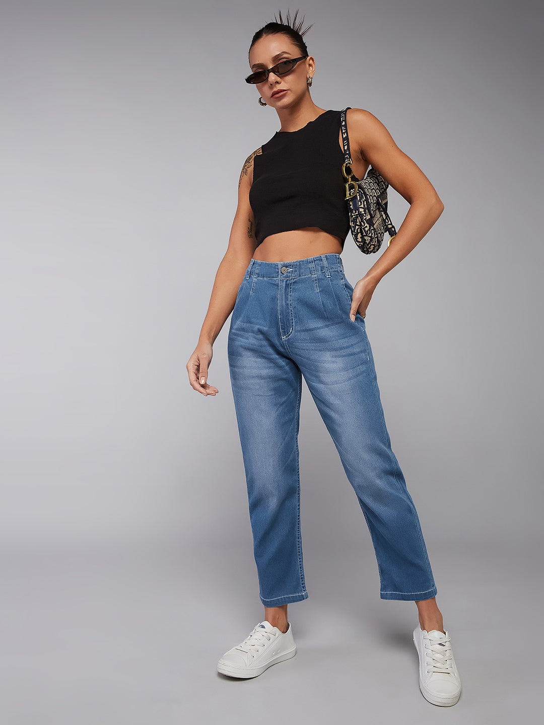 24/7 Comfort Mid-Blue Straight High-Rise Stretchable Denim Jeans