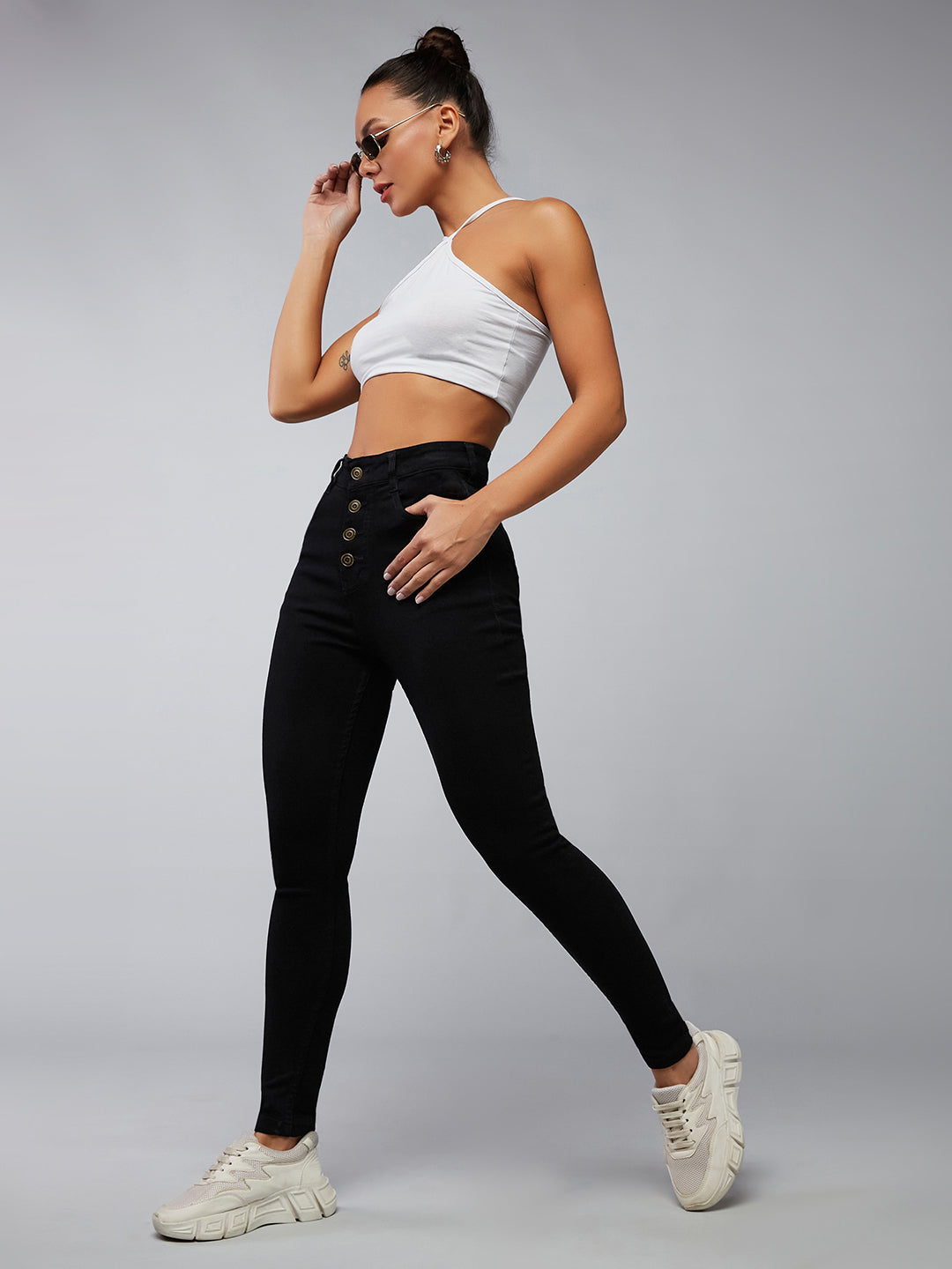 24/7 Comfort Black Skinny-Fit High-Rise Stretchable Denim Jeans