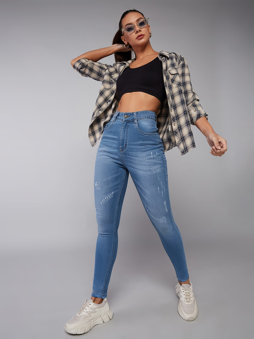 CHASEstretch™ Blue Skinny High-Rise Mild Distress Denim Jeans