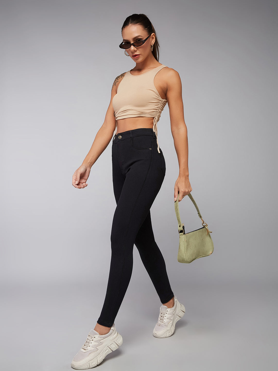 24/7 Comfort Black Skinny-Fit High-Rise Cropped-Length Stretchable Denim Jeans