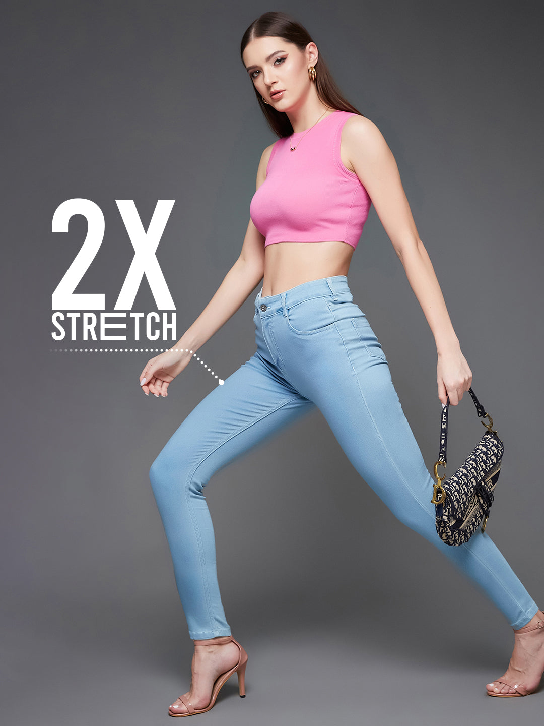 CHASEstretch™ Light Blue Skinny Fringed Hemline High-Rise Cropped Denim Jeans
