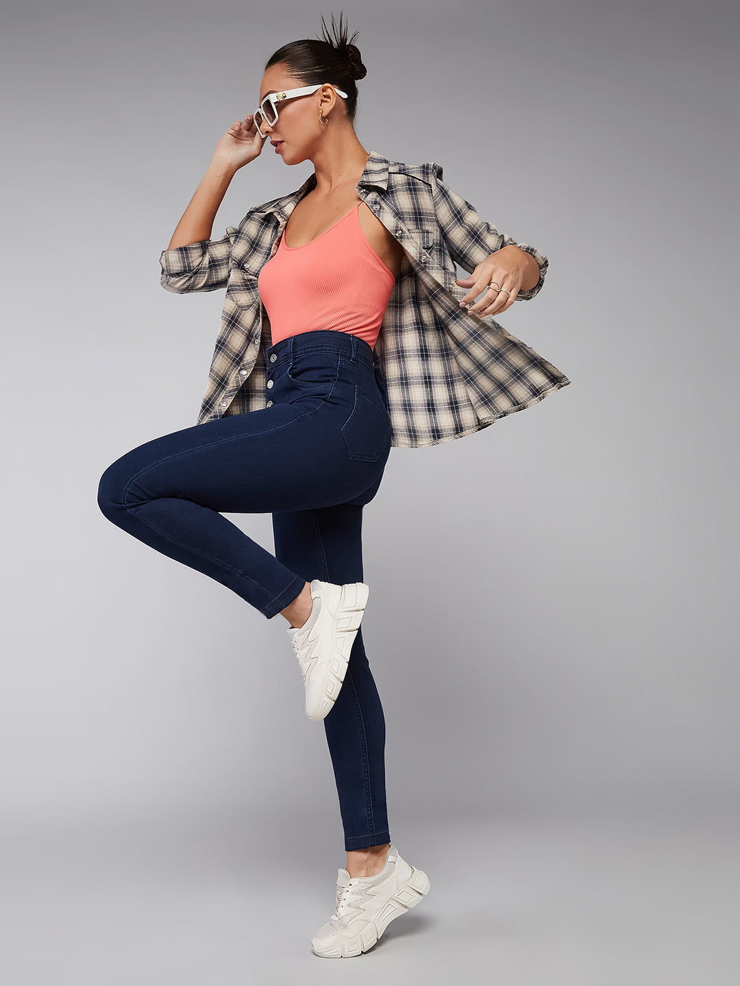 CHASEstretch™ Navy-Blue Skinny High-Rise Knee-Slit Denim Jeans