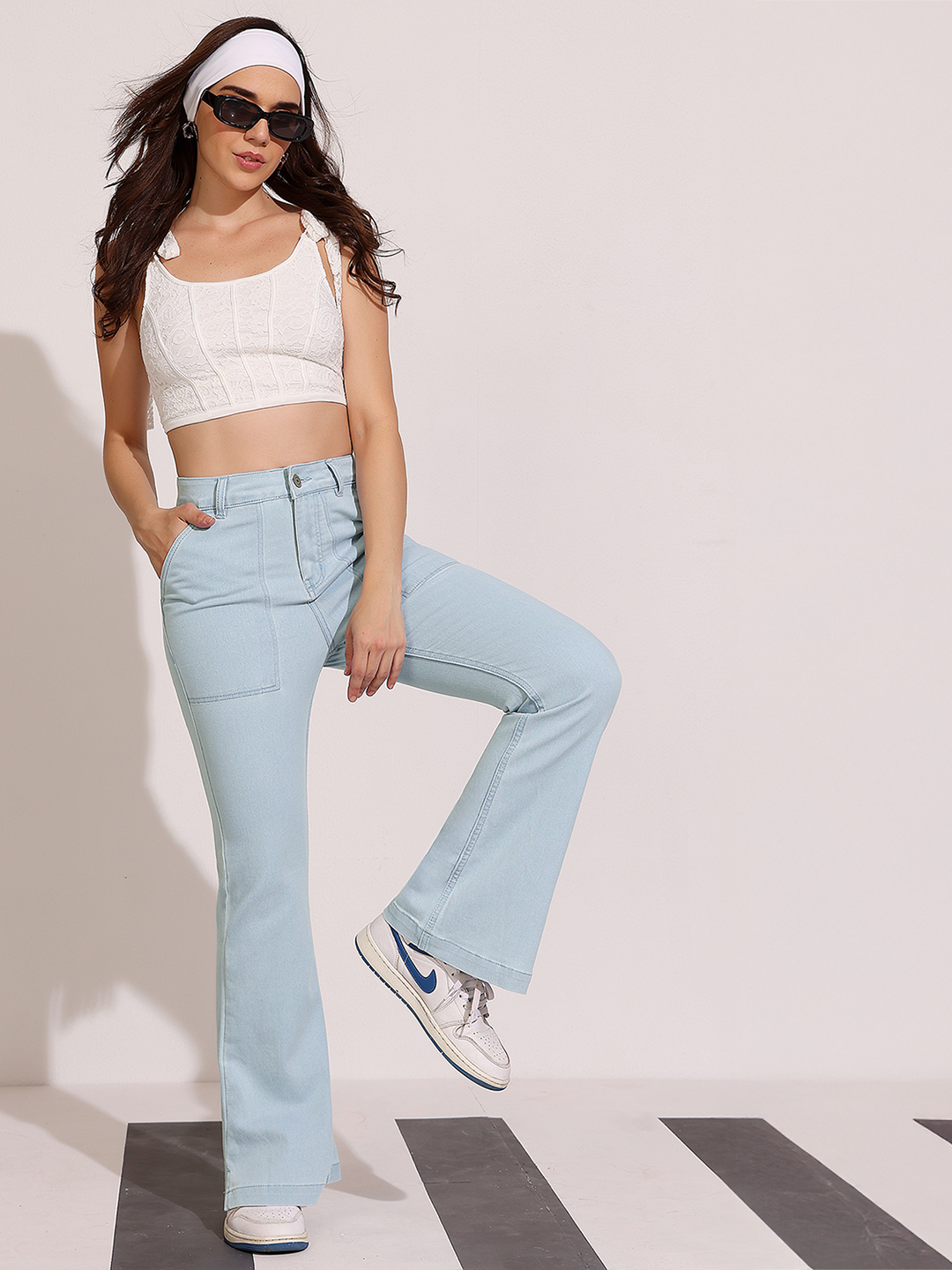 Light-Blue Bootcut High-Rise Regular Stretchable Denim Jeans for Women