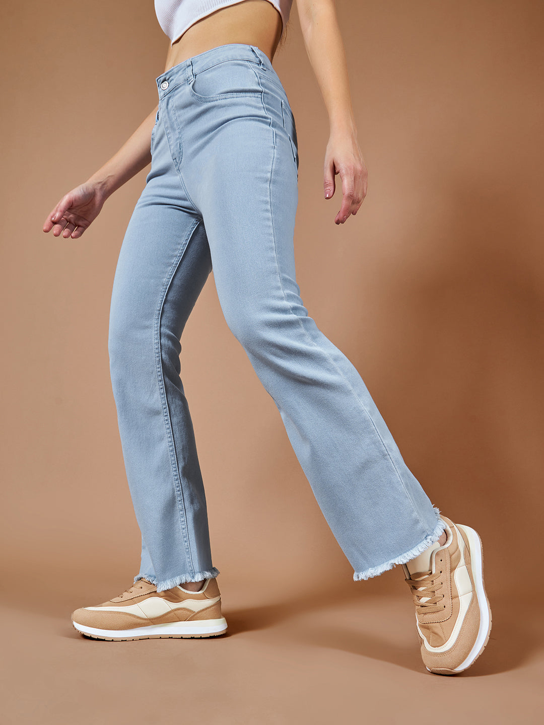 24/7 Comfort Light Blue Bell-Bottom Bootcut High-Rise Cropped Stretcha