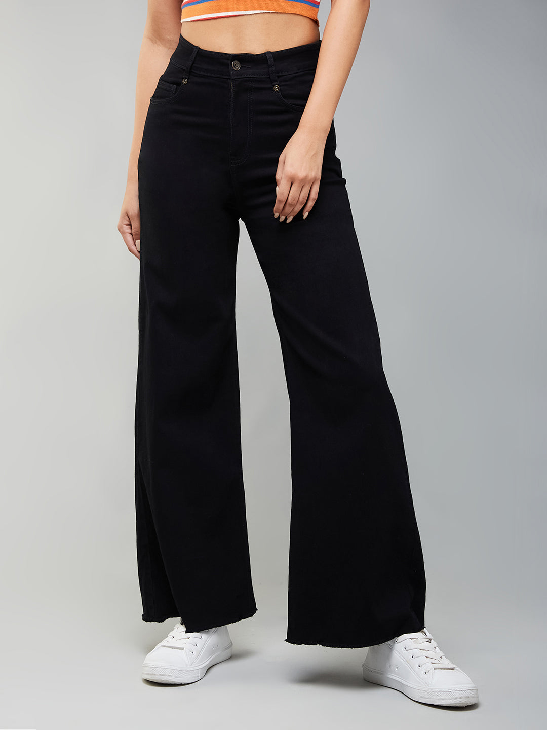 24/7 Comfort Black High-Rise Stretchable Wide-Leg Denim Jeans