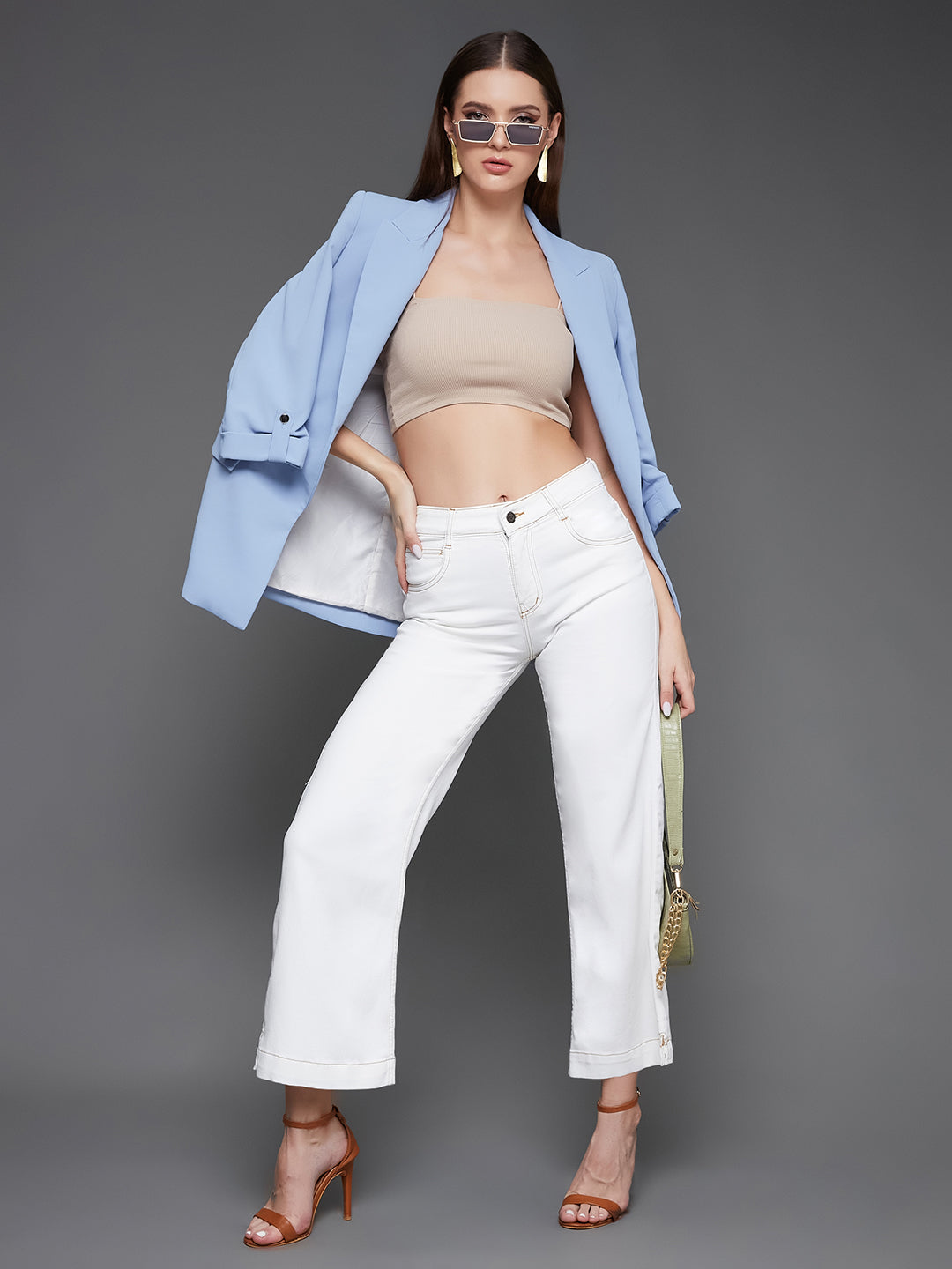 24/7 Comfort White Flared Mid-Rise Ankle length Stretchable Denim Jeans
