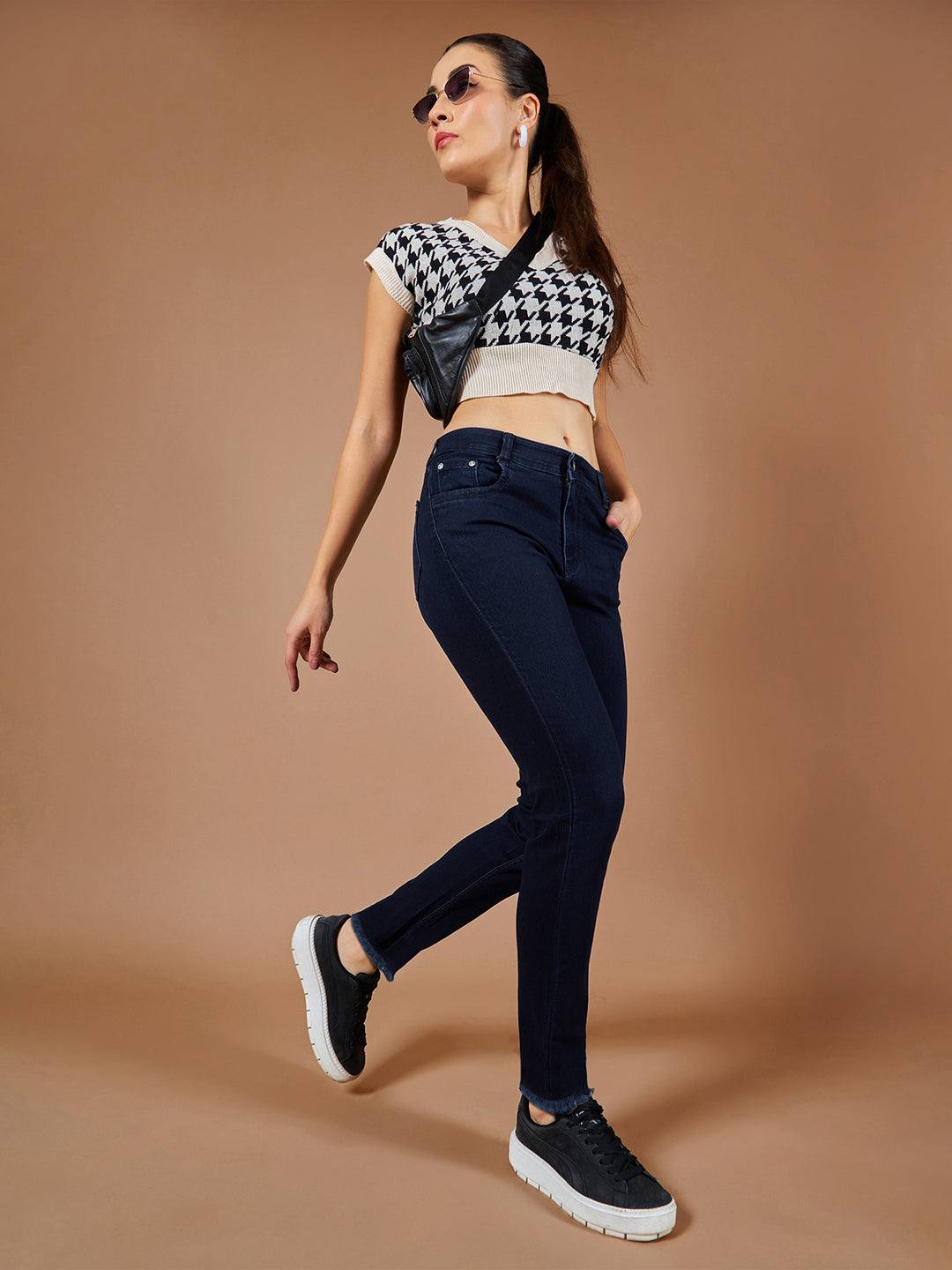 24/7 Comfort Navy-Blue Mid-Rise Solid Stretchable Denim Jeans