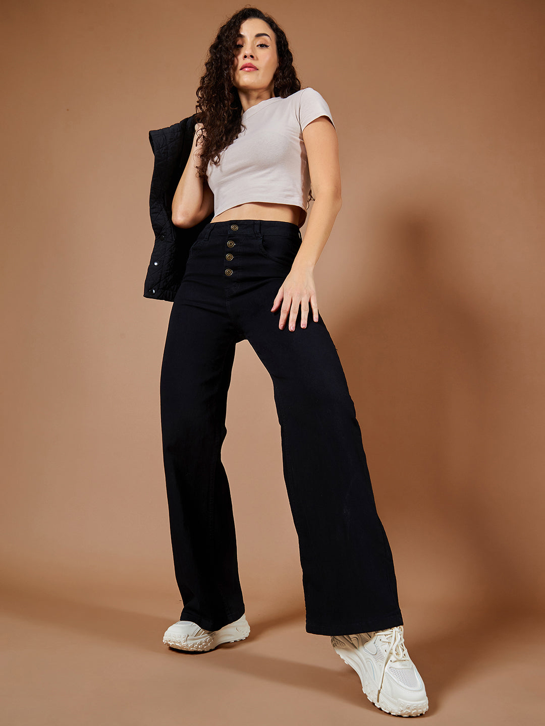24/7 Comfort Black Wide-Leg High-Rise Stretchable Denim Jeans