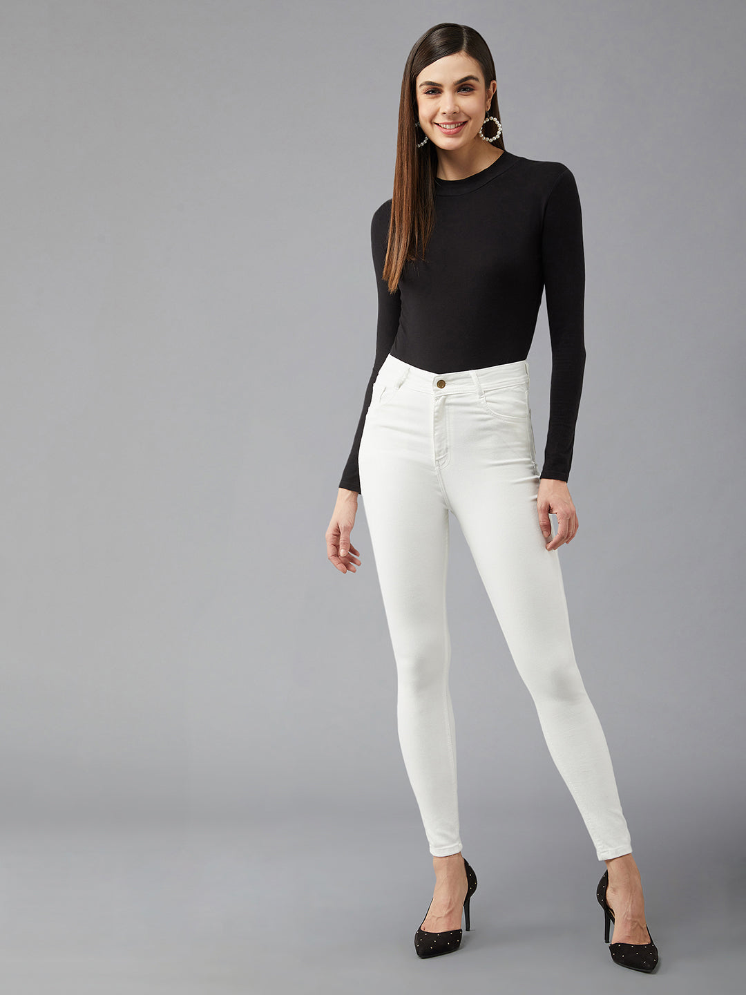 24/7 Comfort White Skinny-Fit High-Rise Bleached Denim Jeans