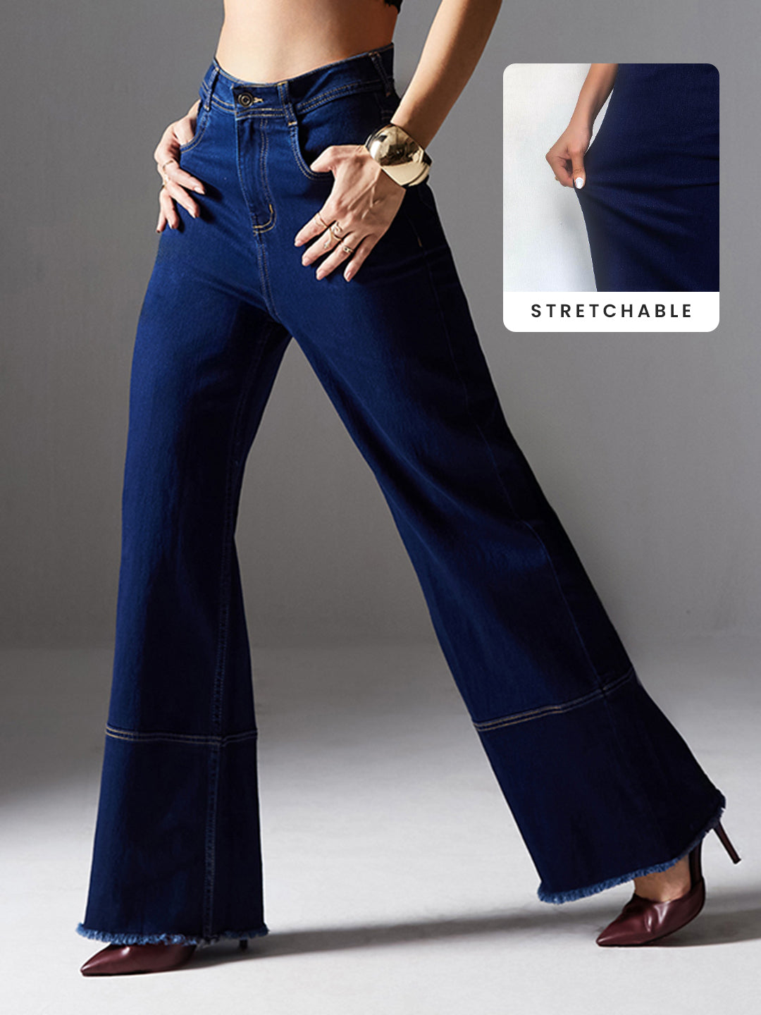 CHASEstretch™ Navy-Blue Wide-Leg High-Rise Denim Jeans