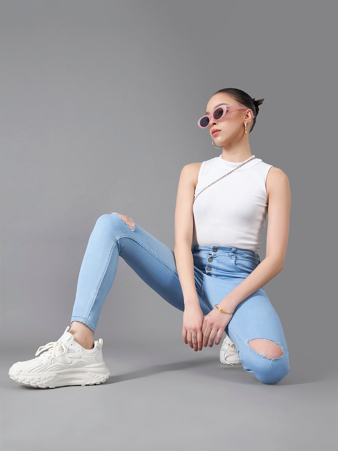 CHASEstretch™ Light Blue Skinny High-Rise Distressed Denim Jeans