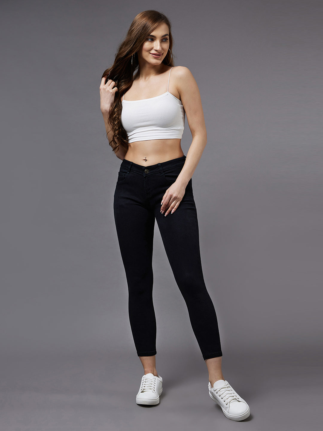 Women's Black Skinny Mid-Rise Stretchable Denim Jeans