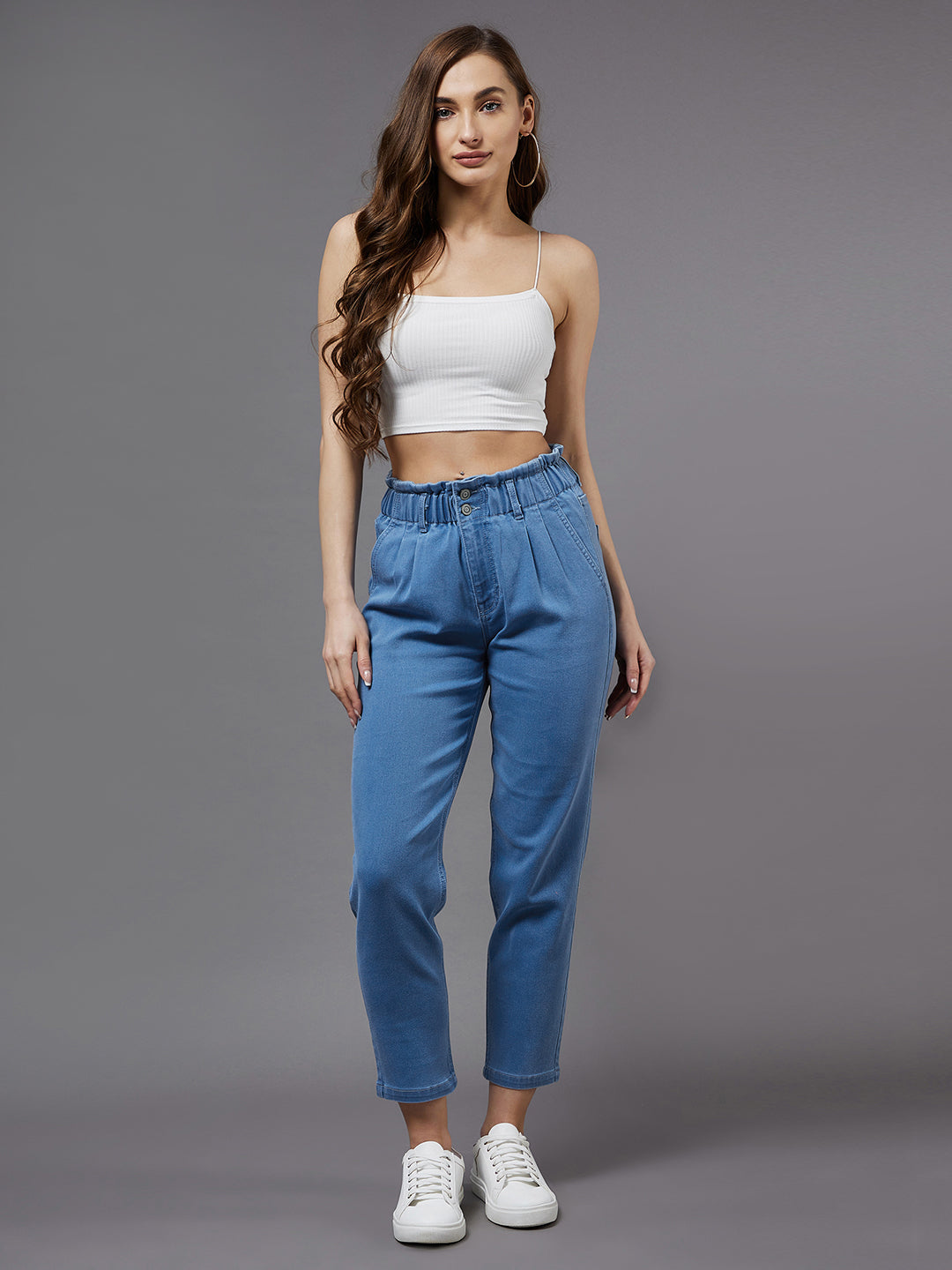 Women's Blue Tapered Fit High-Rise Stretchable Denim Jeans