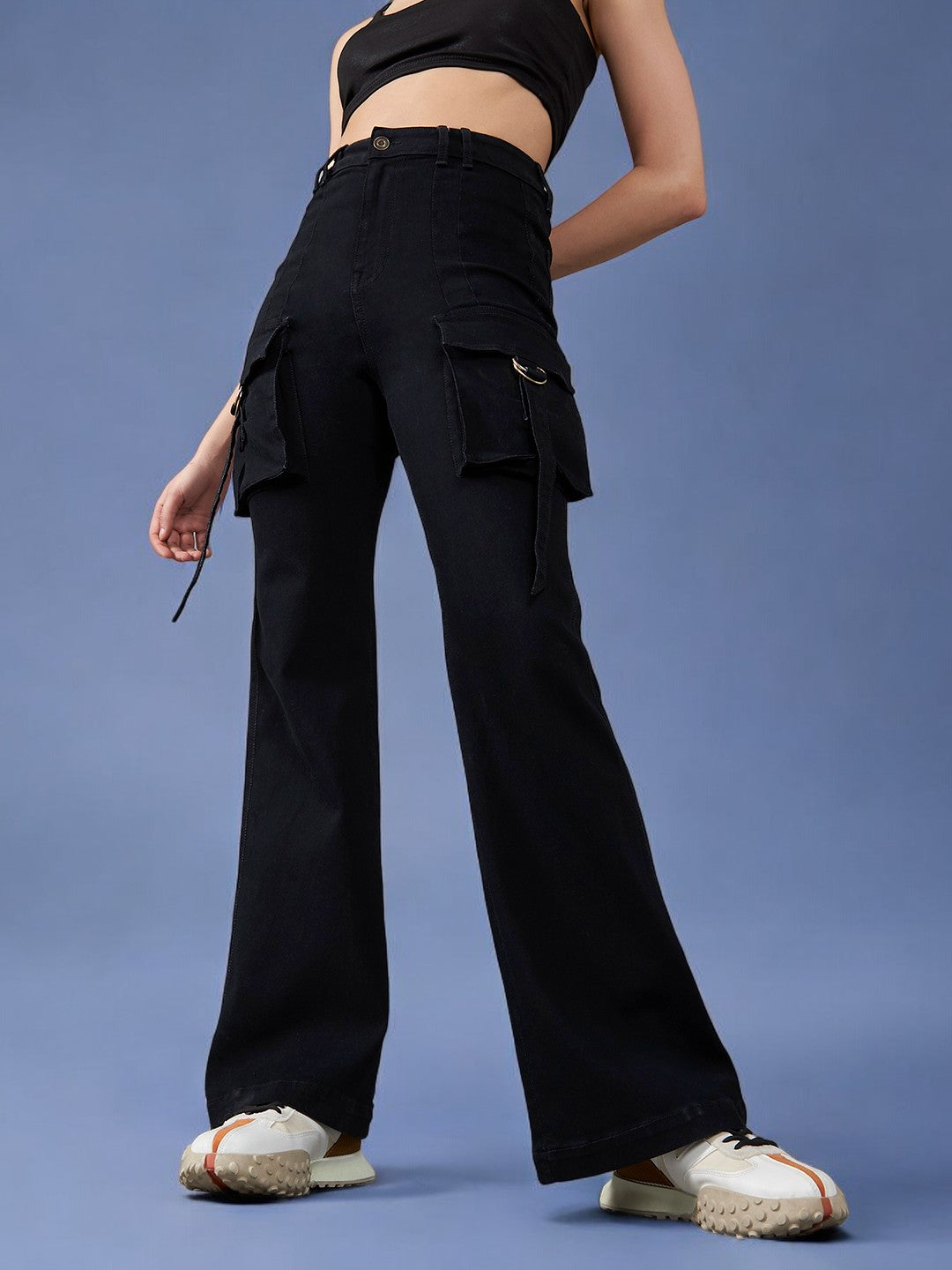 24/7 Comfort Black Bell-Bottom Bootcut High-Rise Stretchable Denim Jeans
