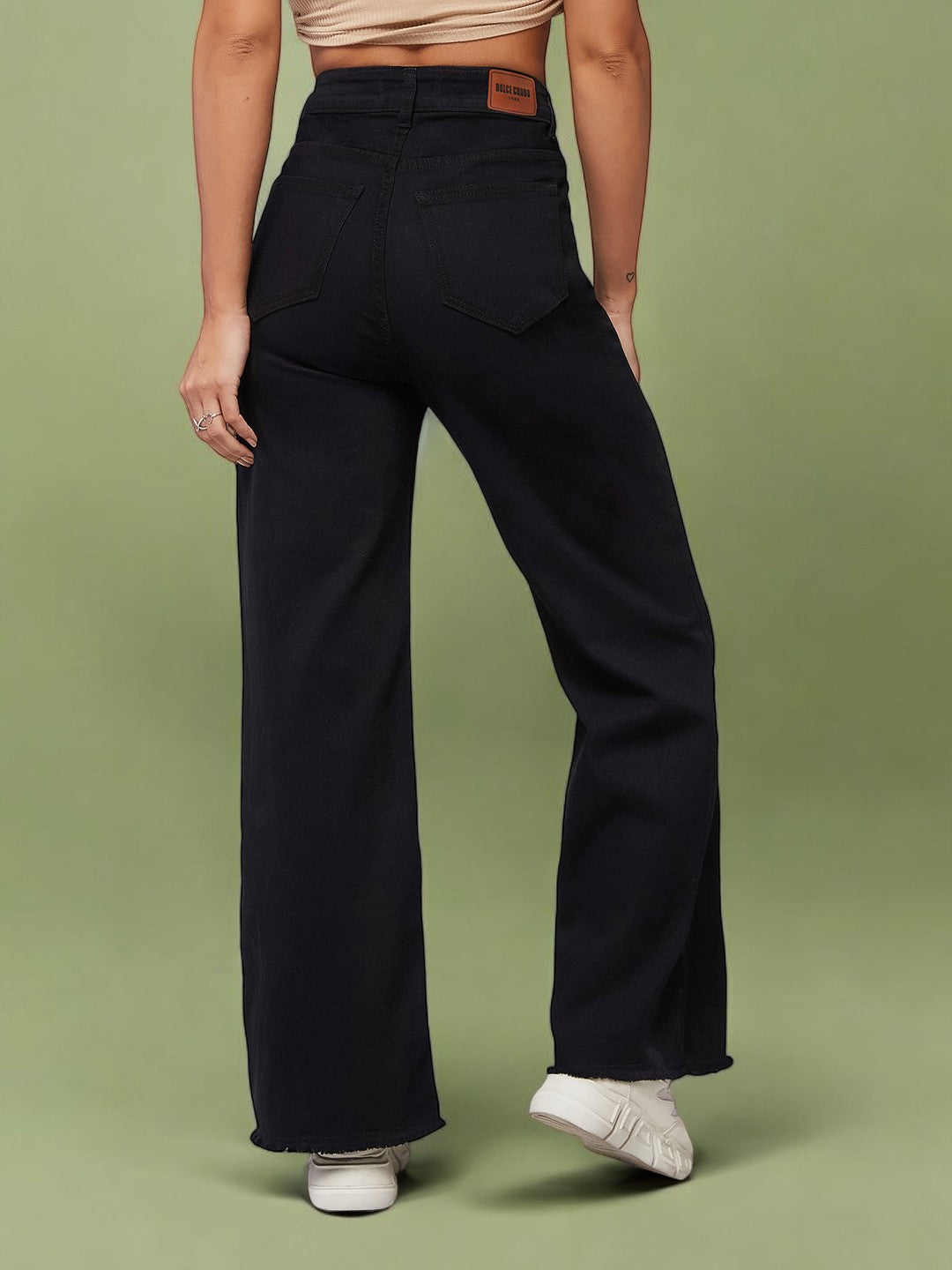 24/7 Comfort Black High-Rise Stretchable Wide-Leg Denim-Jeans