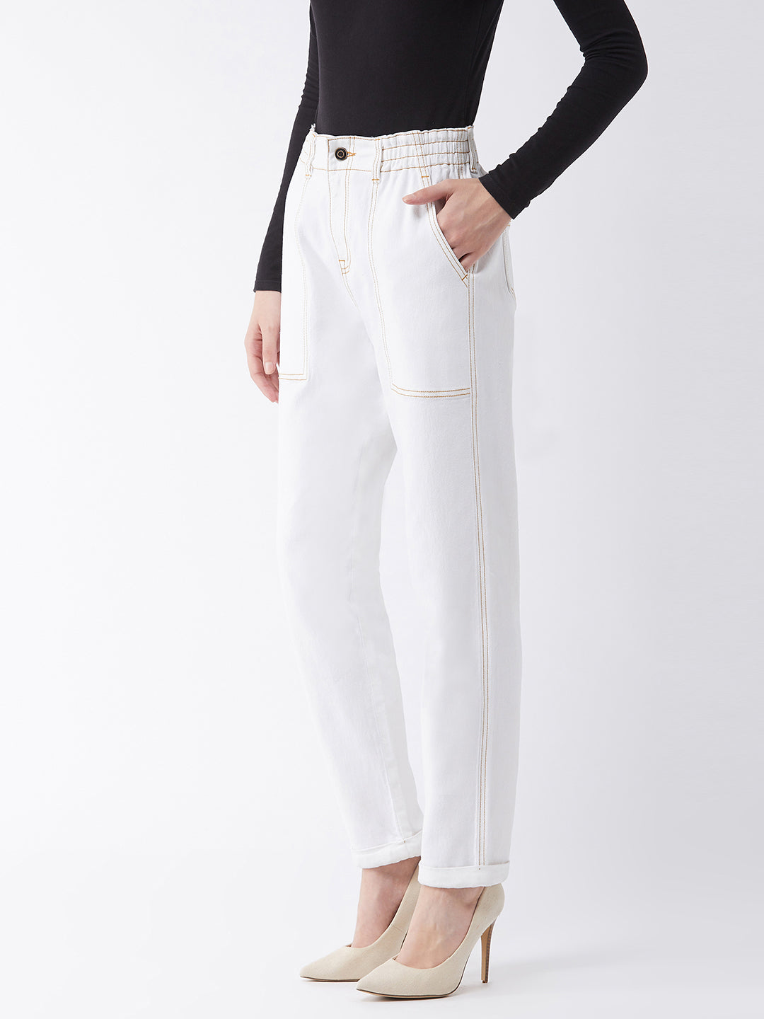 Women's White Mom's Jean High-Rise Stretchable Denim Jeans