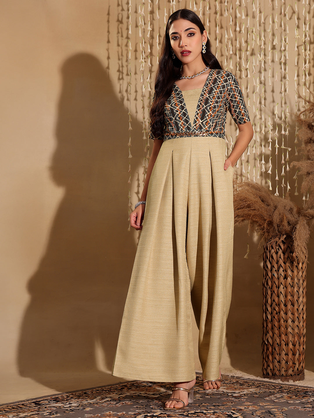 Women's Wine V-Neck 3/4 Sleeve Floral Wrap Georgette Maxi Dress