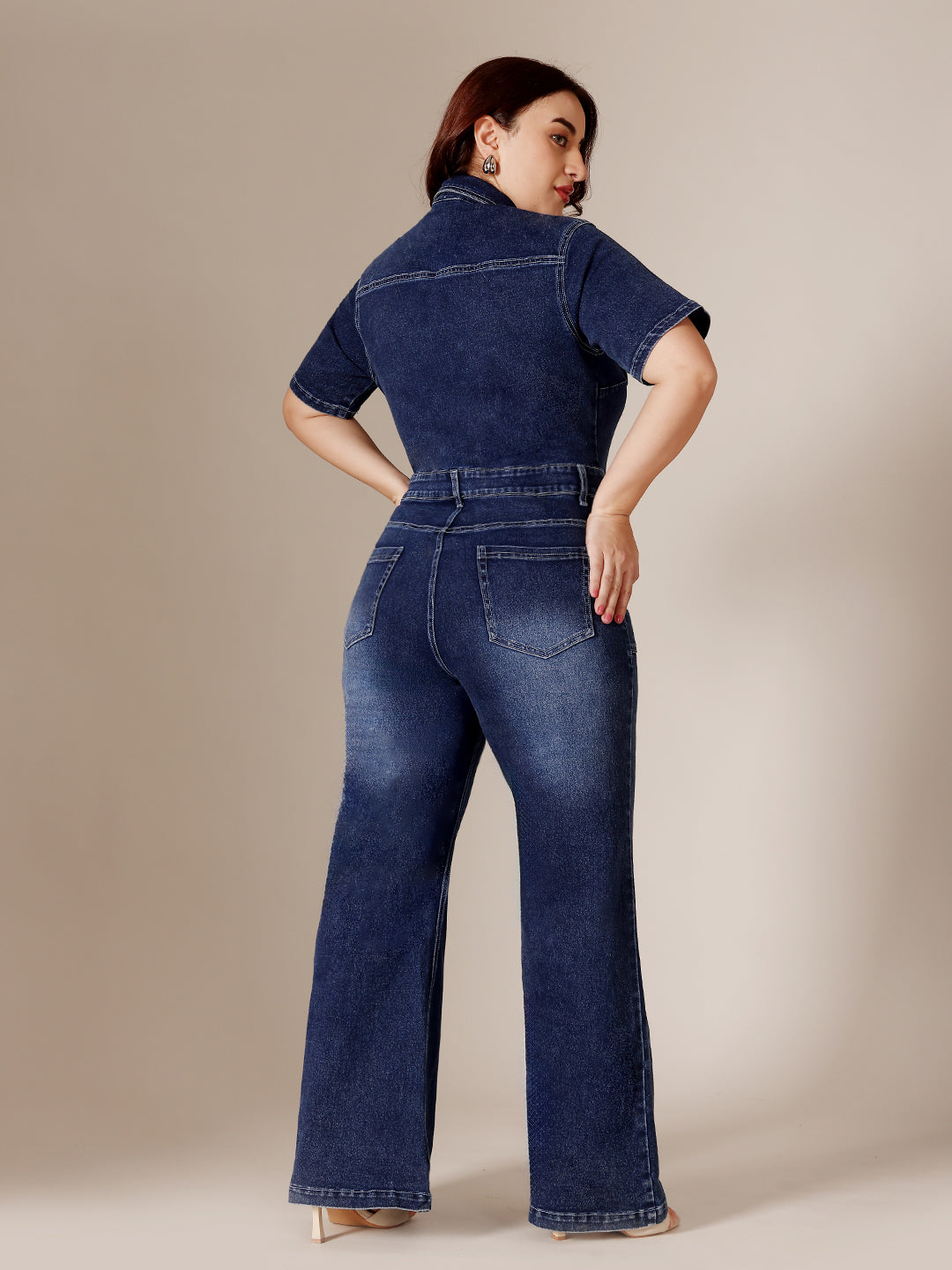 Navy Blue stretch denim plus-size jumpsuit — Miss Chase A+