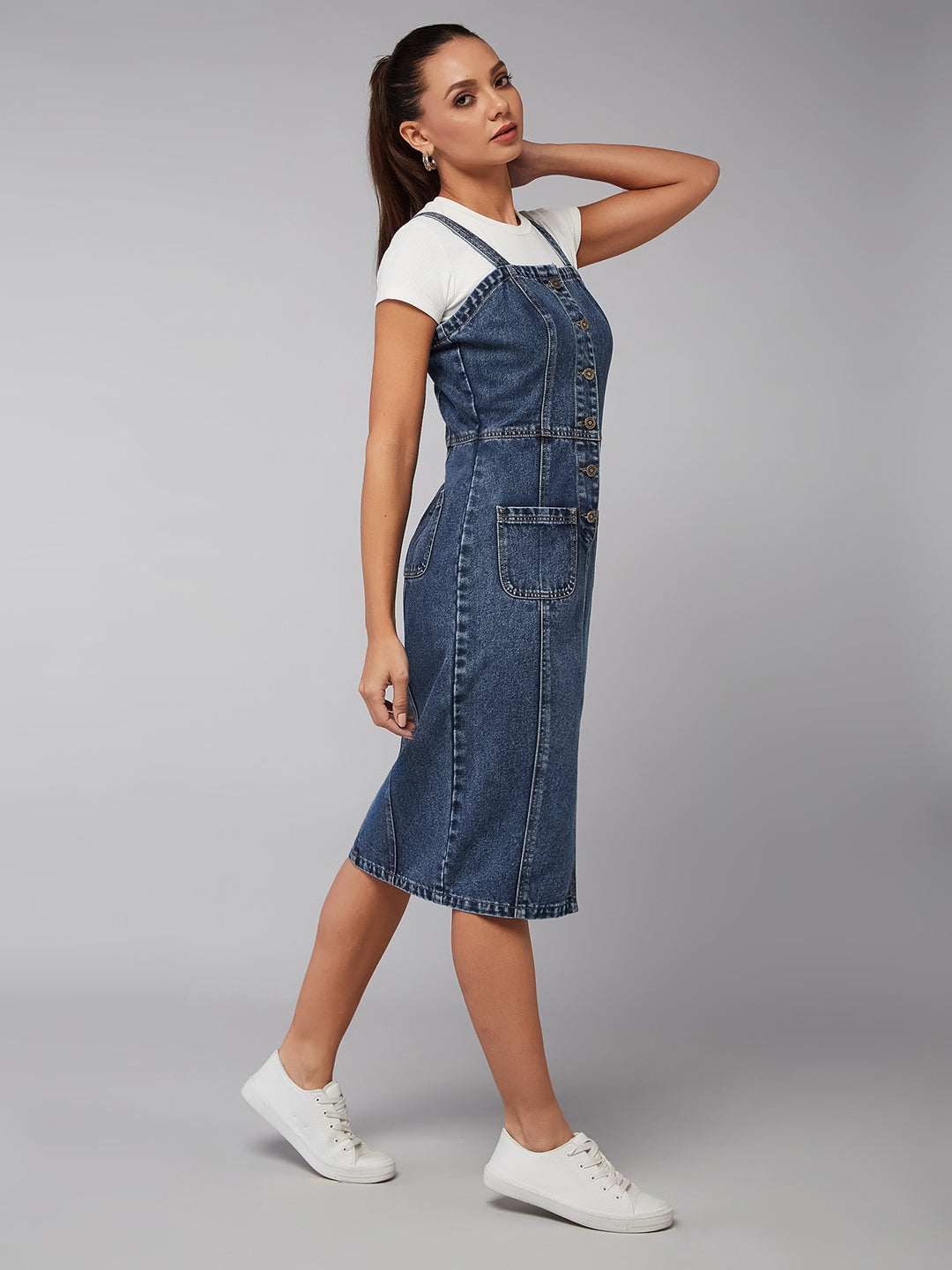 Women's Navy Blue Slim Midi Denim Dress